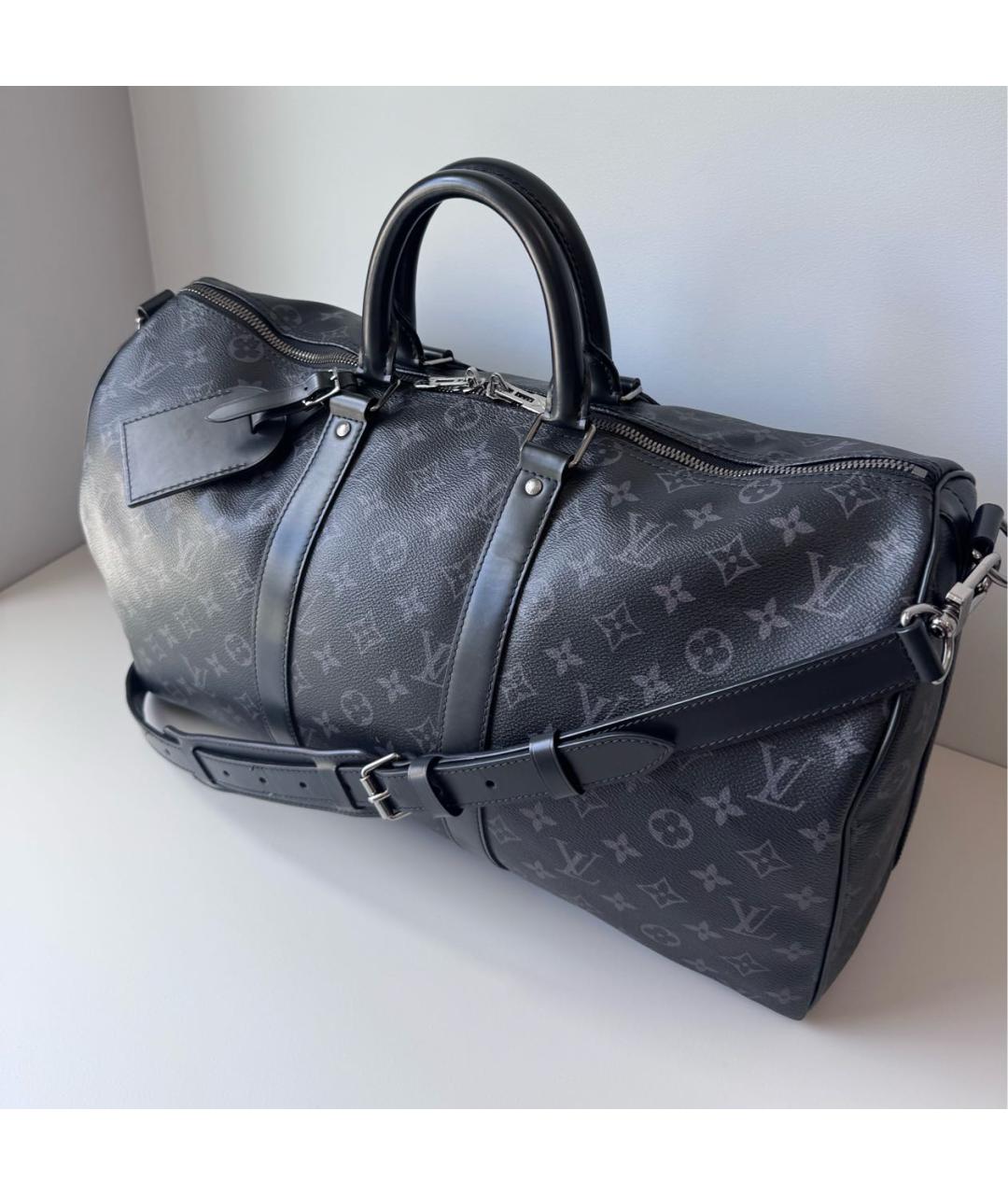 LOUIS VUITTON Черная кожаная дорожная/спортивная сумка, фото 3
