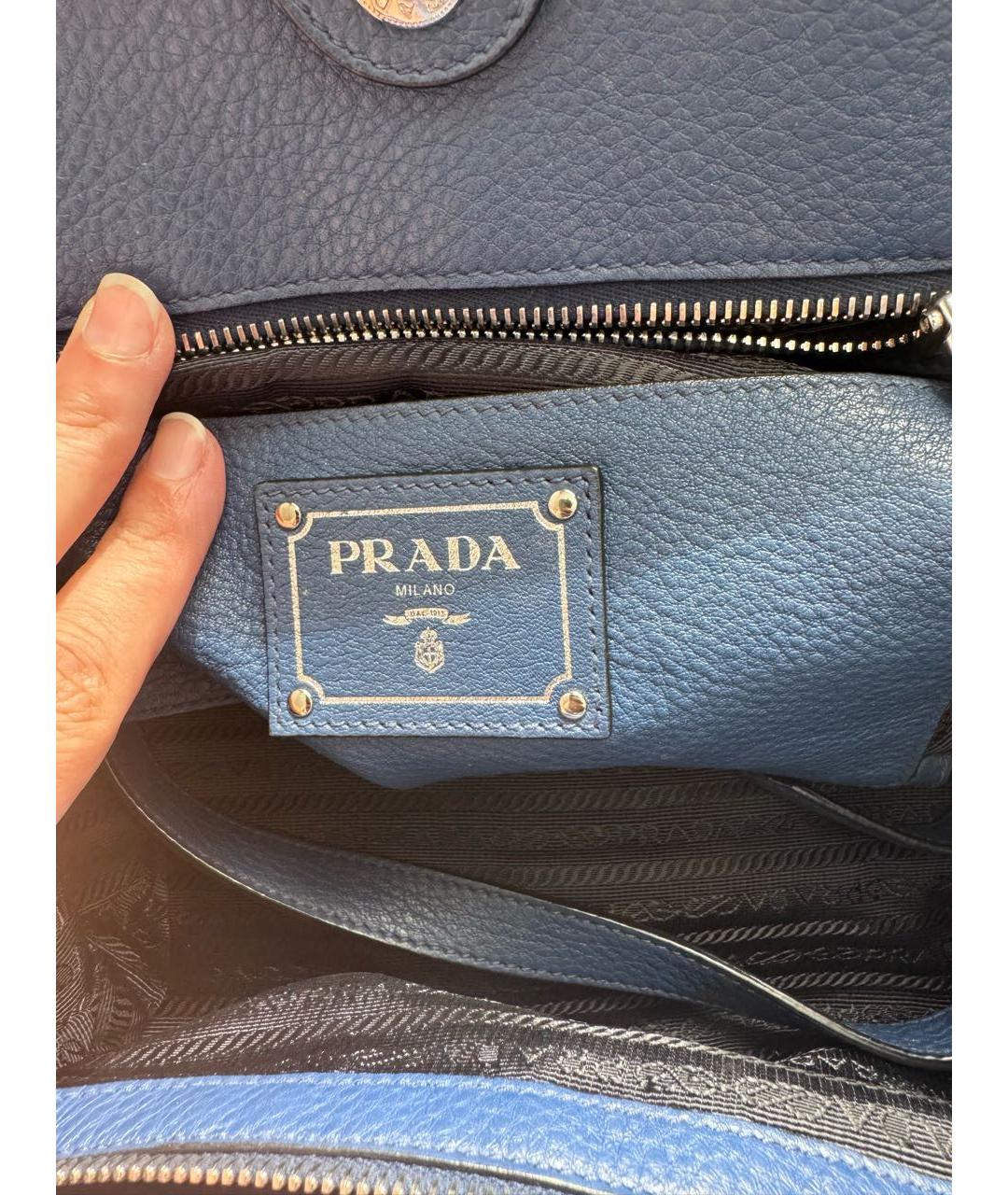 PRADA Голубая кожаная сумка тоут, фото 3