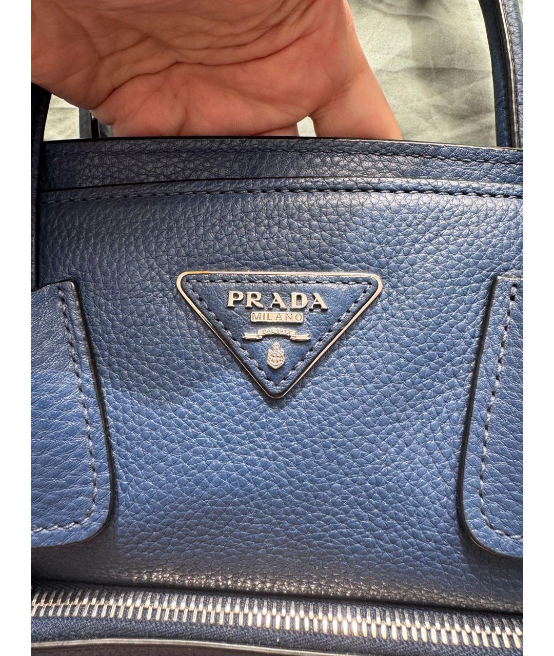 PRADA Голубая кожаная сумка тоут, фото 5