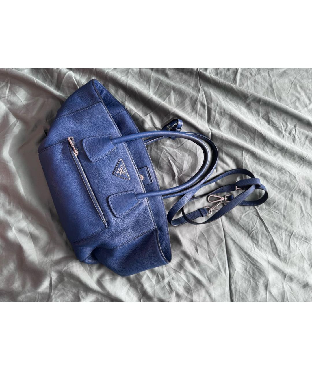 PRADA Голубая кожаная сумка тоут, фото 2