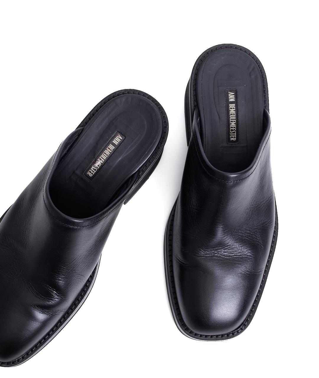 ANN DEMEULEMEESTER Черные кожаные шлепанцы, фото 4