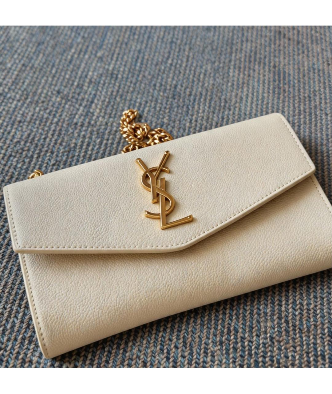 SAINT LAURENT Белая кожаная сумка через плечо, фото 7