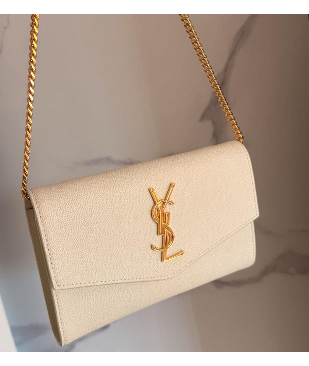 SAINT LAURENT Белая кожаная сумка через плечо, фото 8