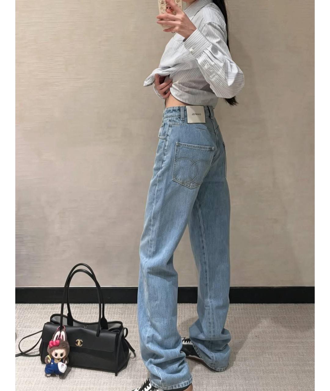 CHANEL Голубые хлопковые прямые джинсы, фото 4