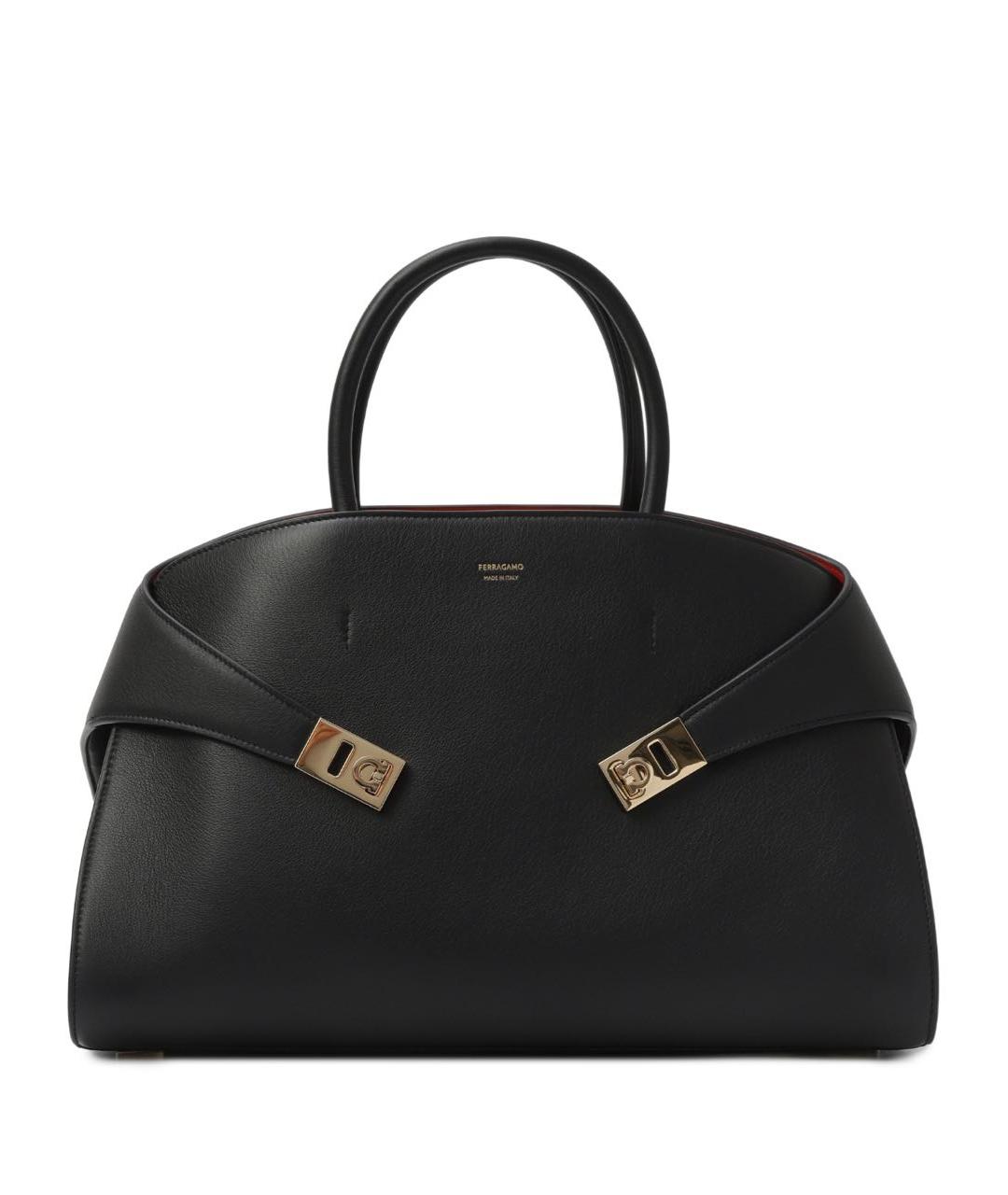 FERRAGAMO Черная кожаная сумка тоут, фото 1