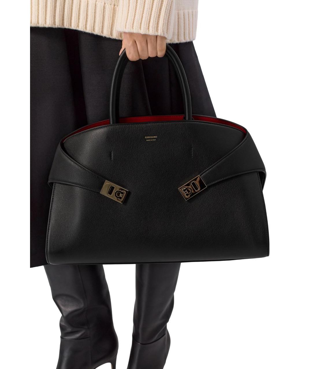 FERRAGAMO Черная кожаная сумка тоут, фото 6