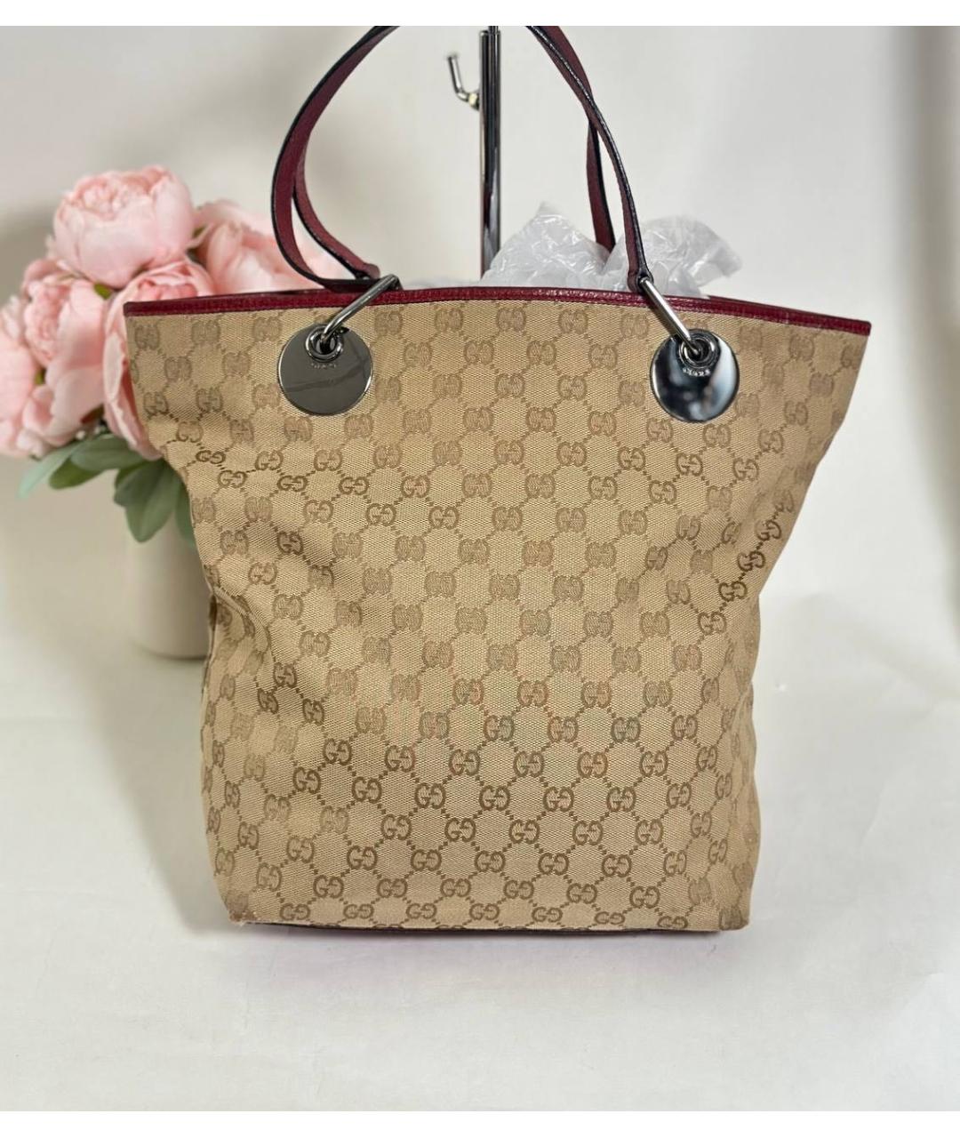 GUCCI Коричневая кожаная сумка тоут, фото 6