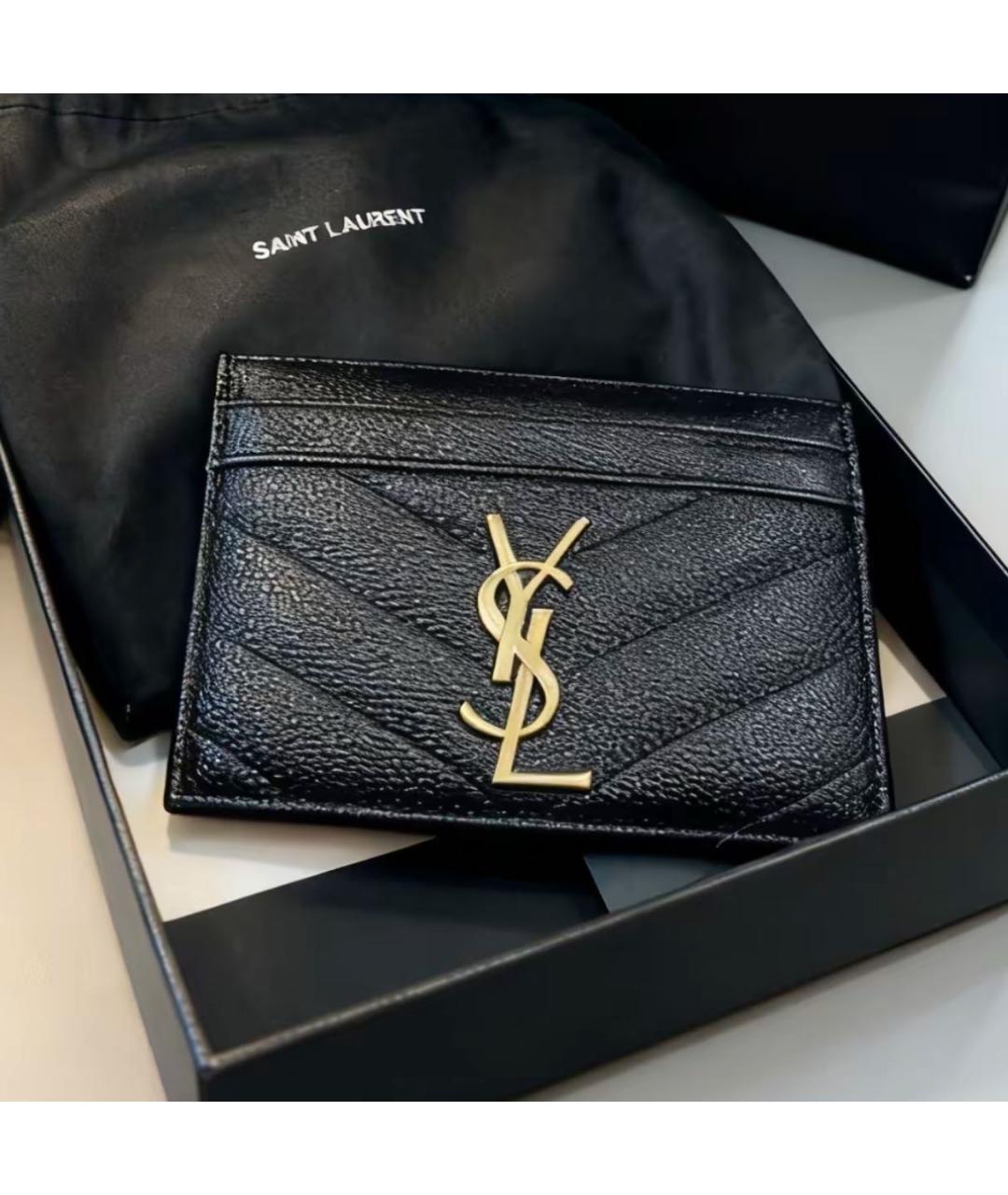 SAINT LAURENT Черный кожаный кардхолдер, фото 5