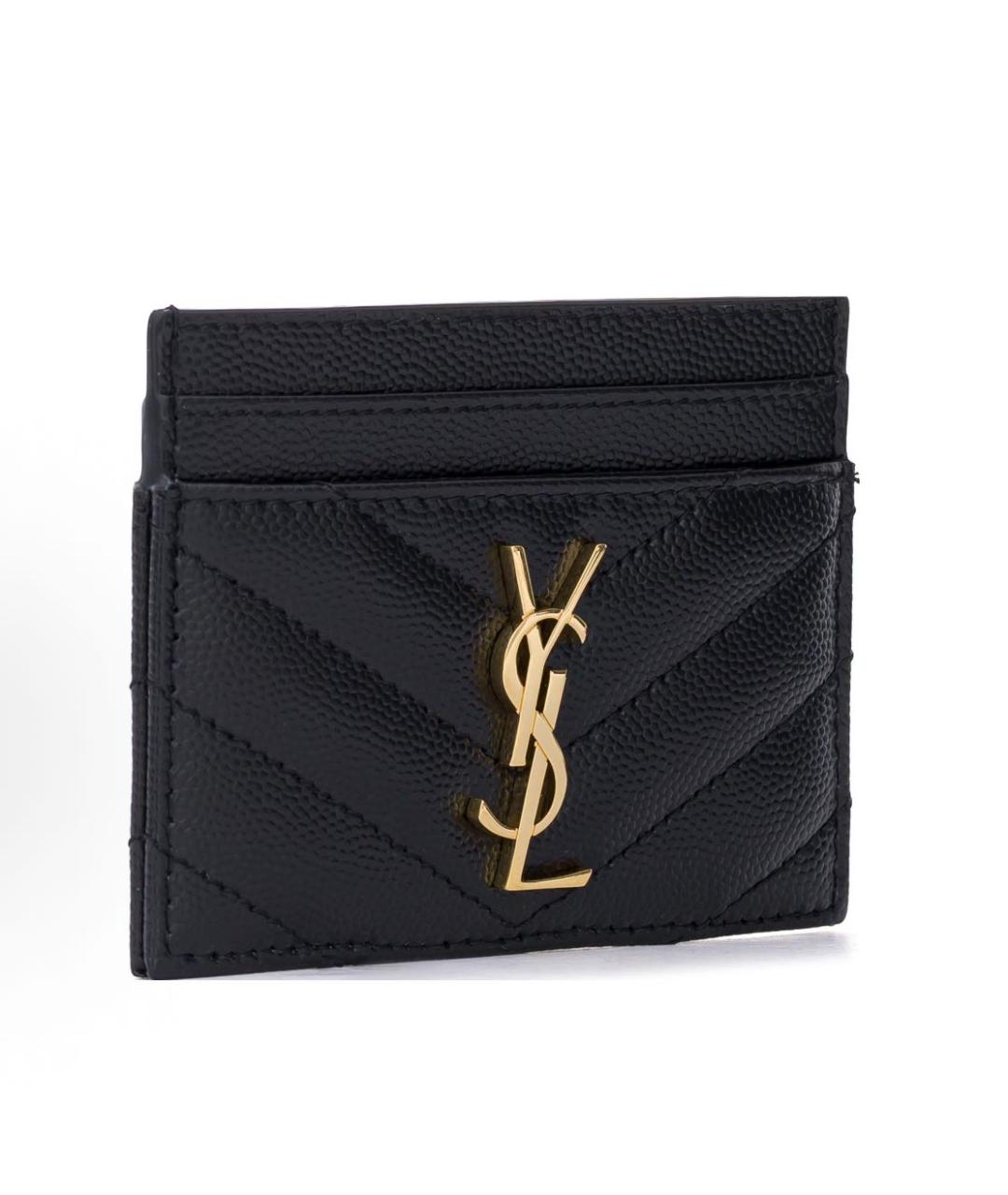 SAINT LAURENT Черный кожаный кардхолдер, фото 2