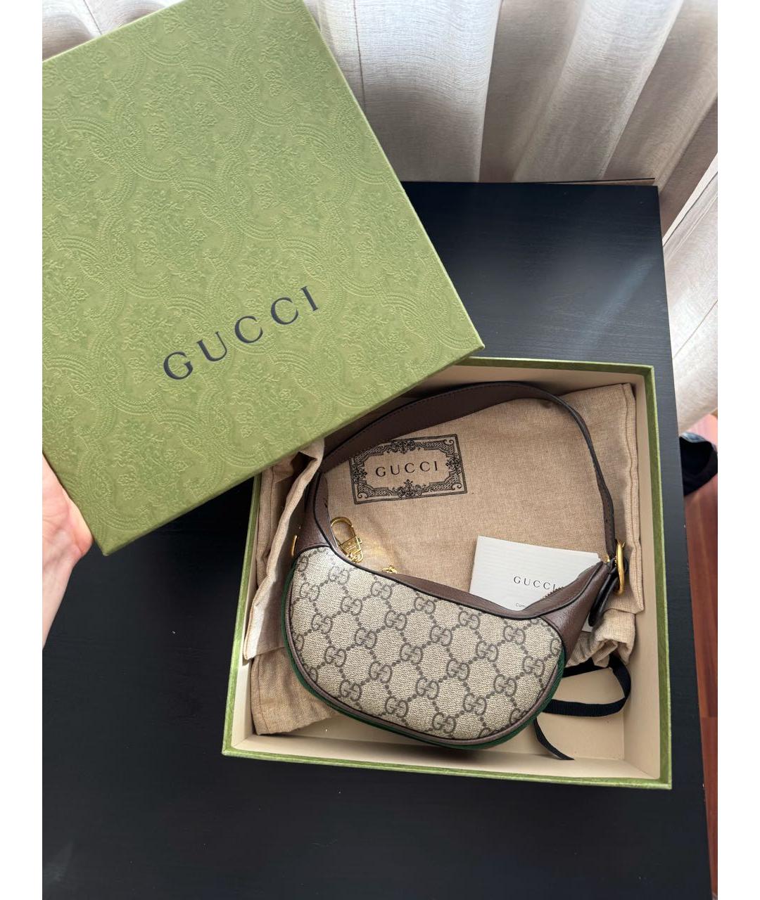 GUCCI Коричневая кожаная сумка с короткими ручками, фото 5