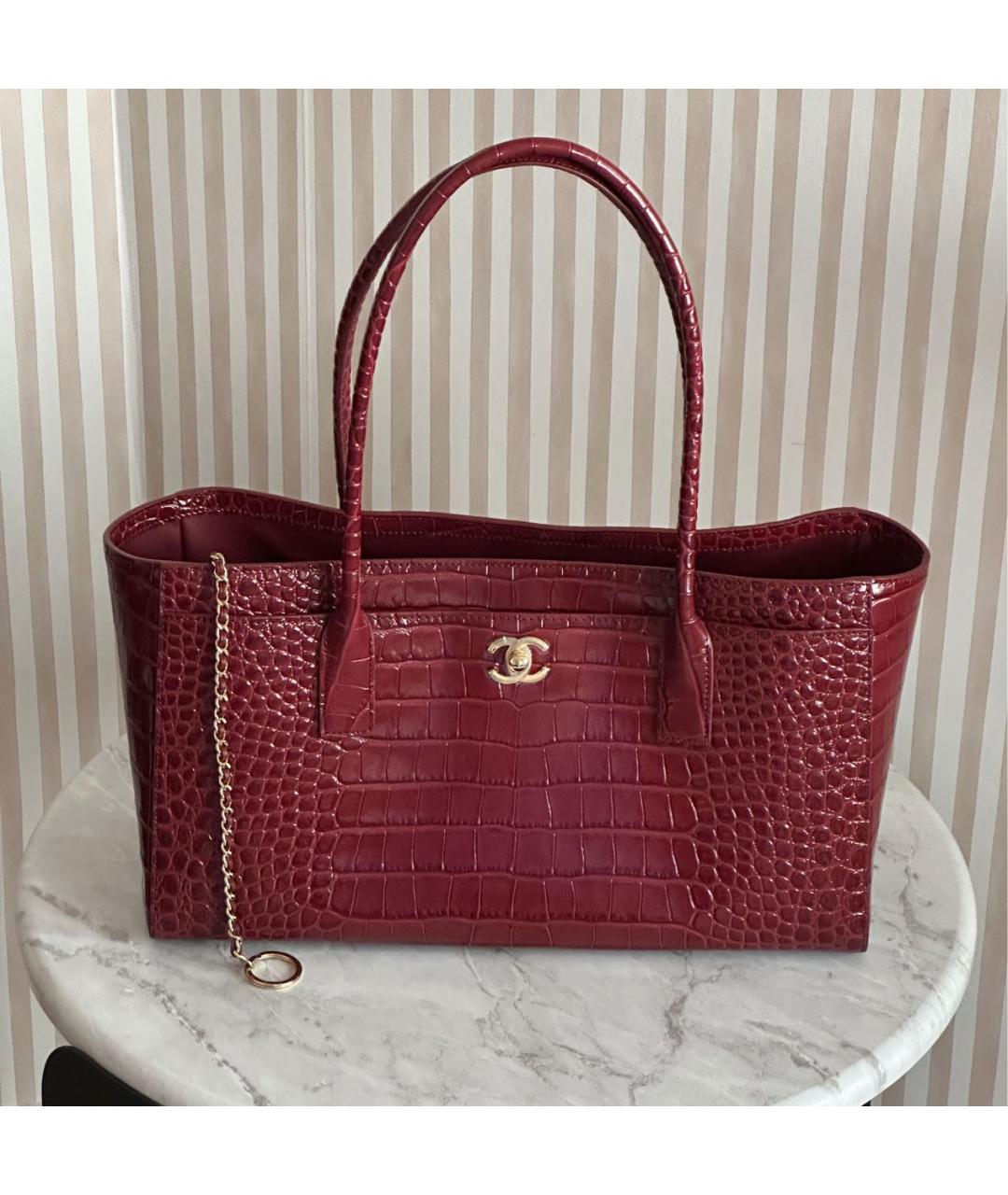 CHANEL Бордовая кожаная сумка тоут, фото 3