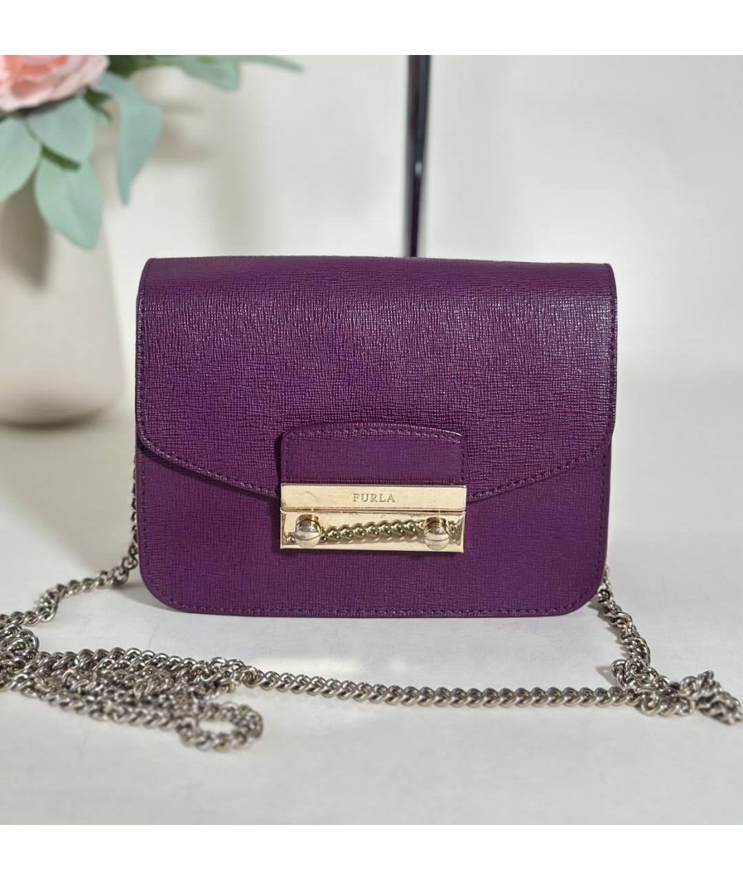FURLA Фиолетовая кожаная сумка через плечо, фото 6