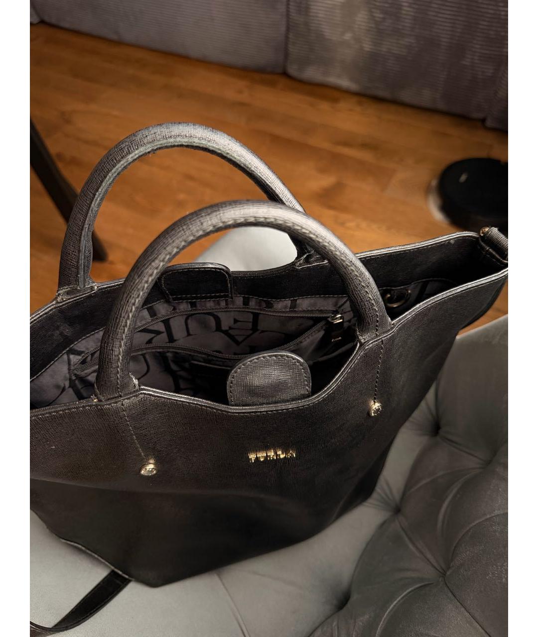 FURLA Черная кожаная сумка тоут, фото 5