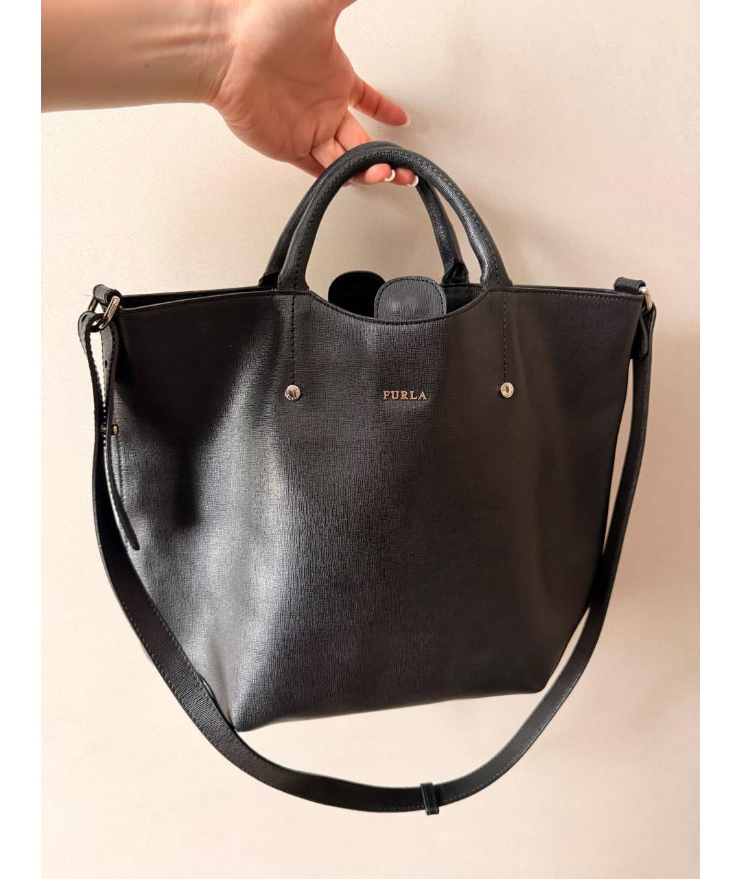FURLA Черная кожаная сумка тоут, фото 7