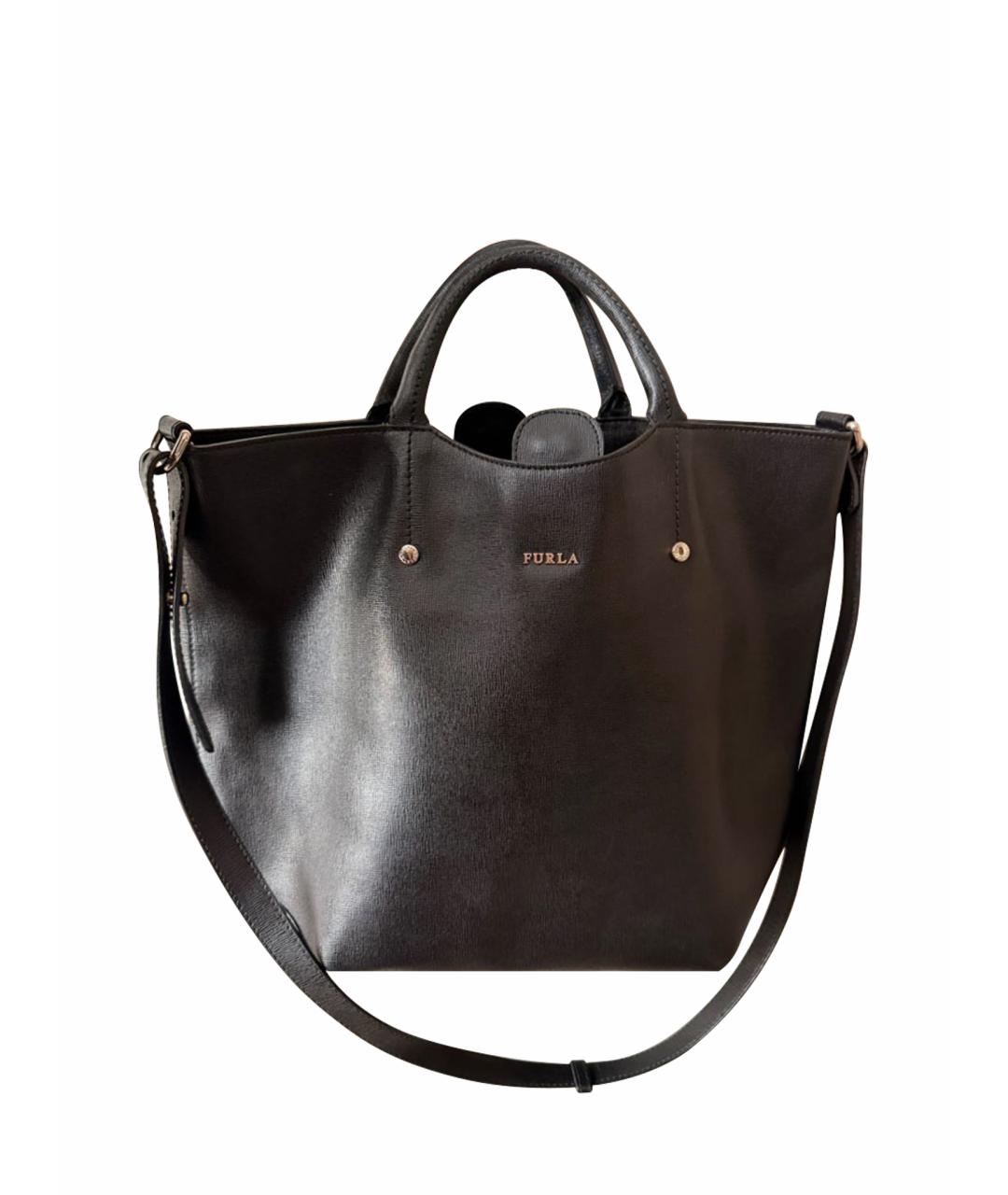 FURLA Черная кожаная сумка тоут, фото 1