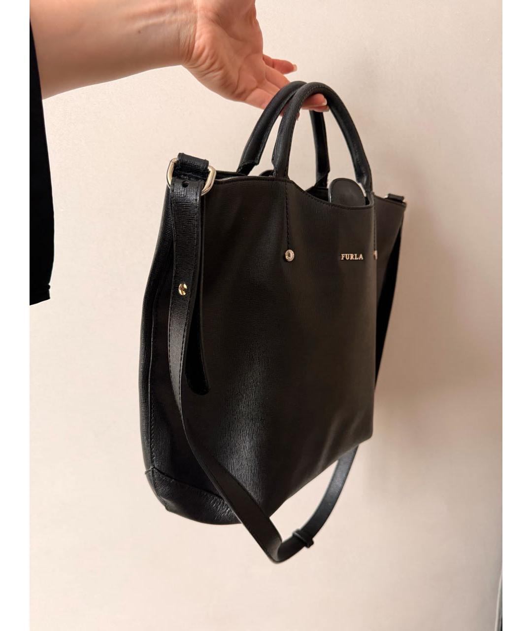 FURLA Черная кожаная сумка тоут, фото 2