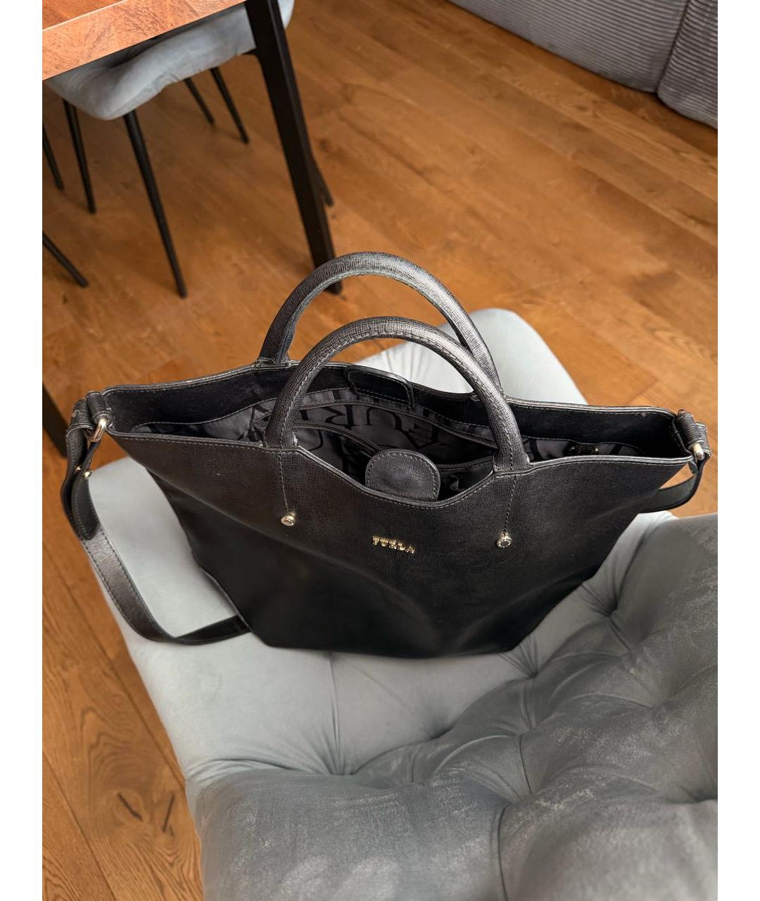 FURLA Черная кожаная сумка тоут, фото 4