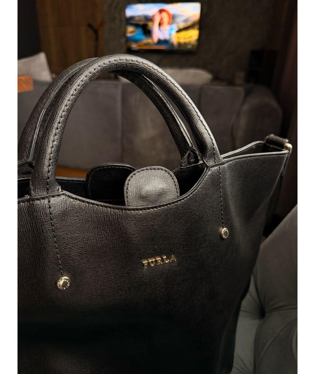 FURLA Черная кожаная сумка тоут, фото 6