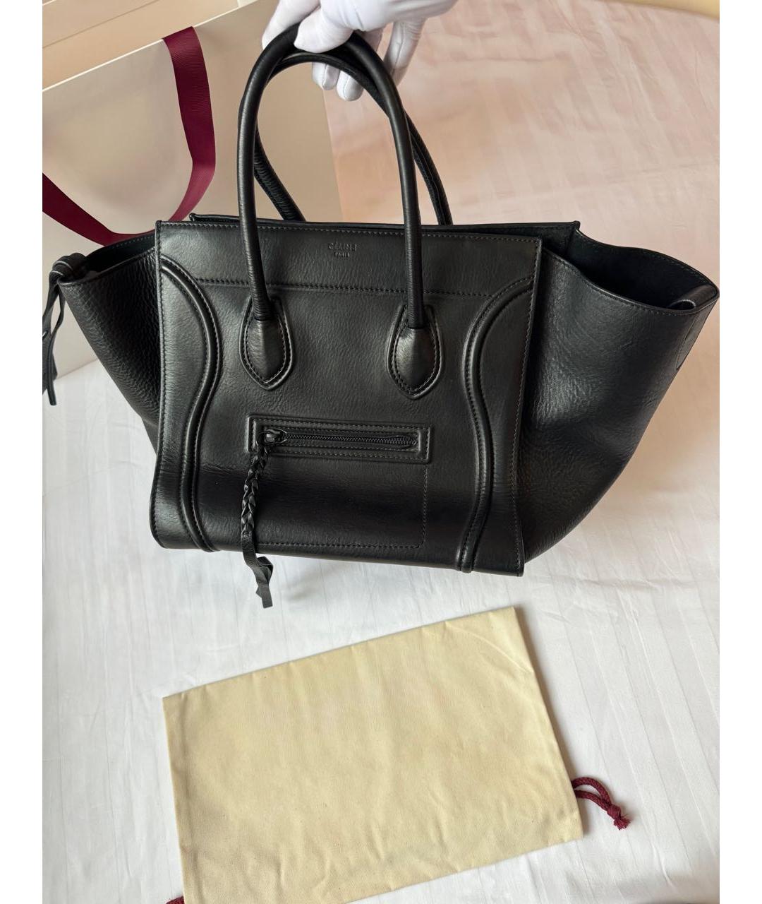 CELINE Черная кожаная сумка тоут, фото 2