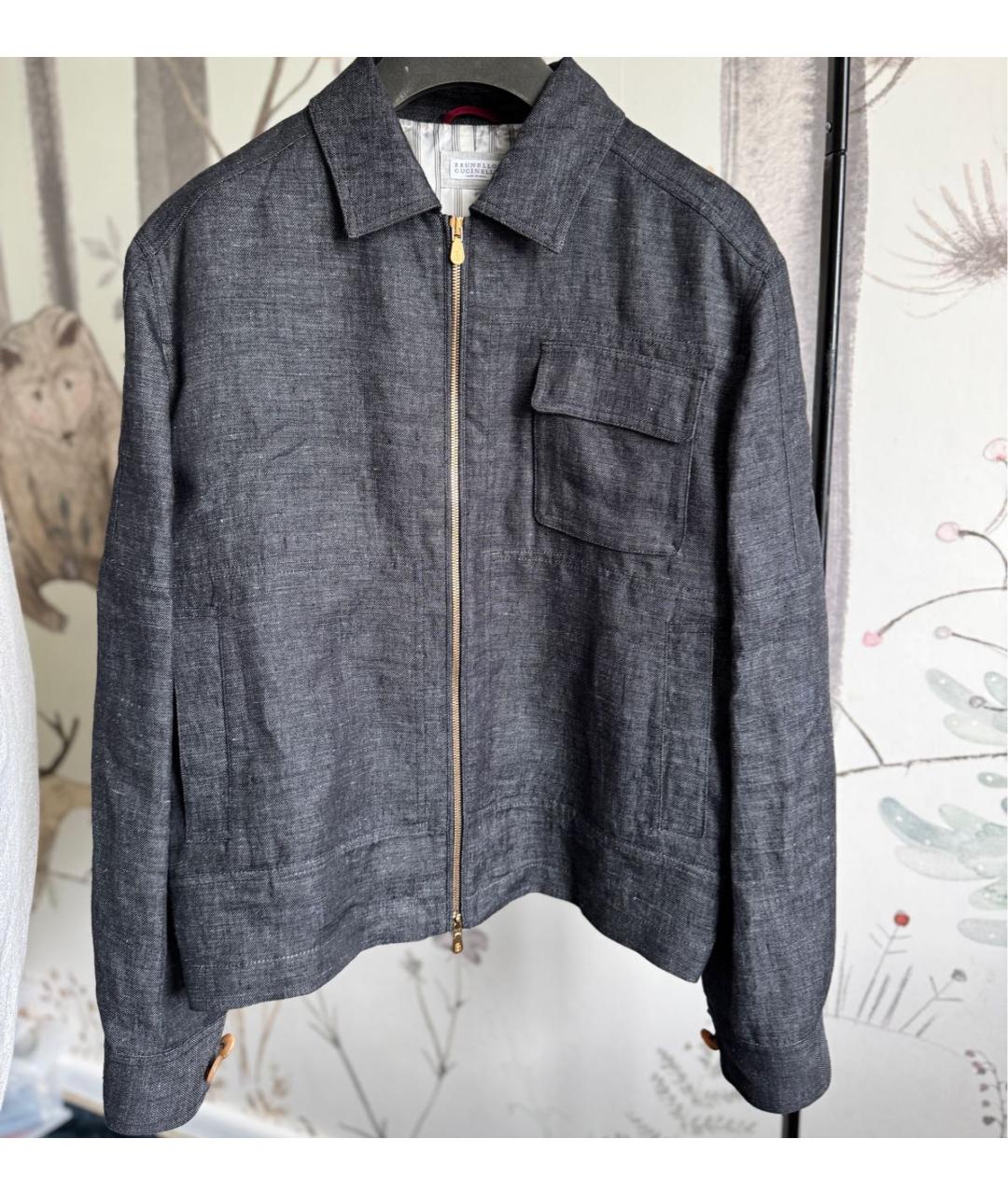 BRUNELLO CUCINELLI Темно-синяя льняная куртка, фото 6