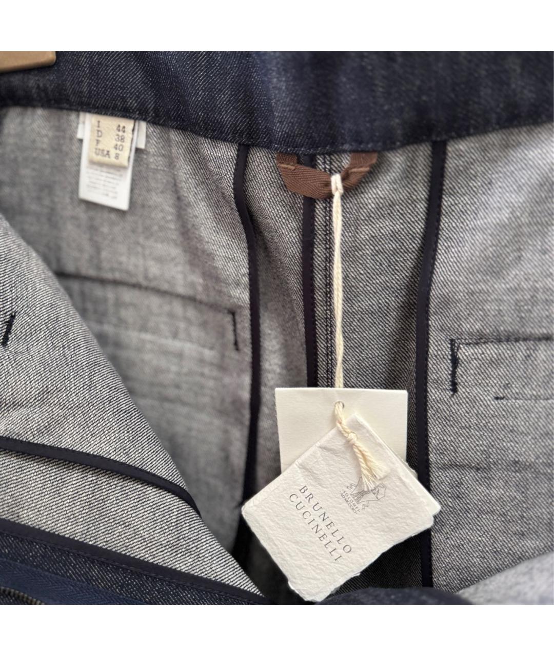 BRUNELLO CUCINELLI Темно-синие хлопковые брюки широкие, фото 3