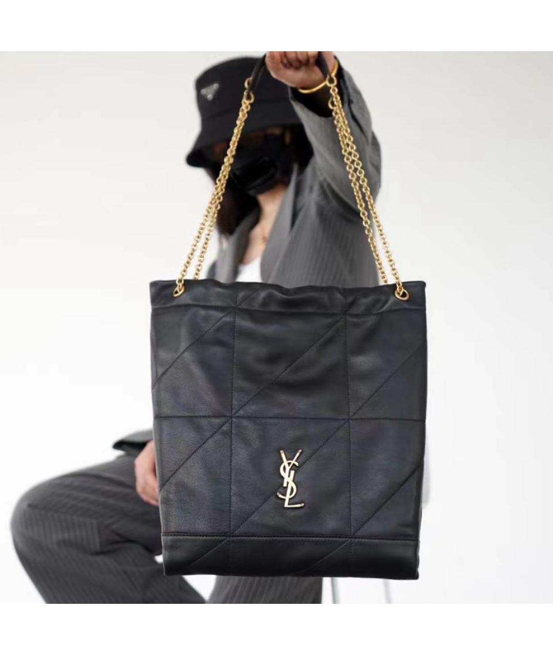 SAINT LAURENT Черная кожаная сумка тоут, фото 6