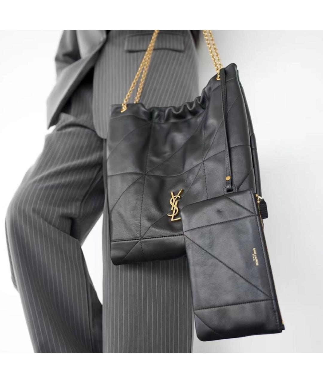 SAINT LAURENT Черная кожаная сумка тоут, фото 7