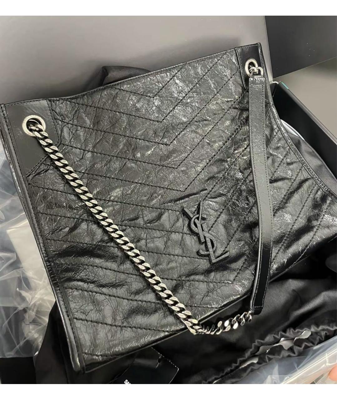 SAINT LAURENT Черная сумка тоут из лакированной кожи, фото 4