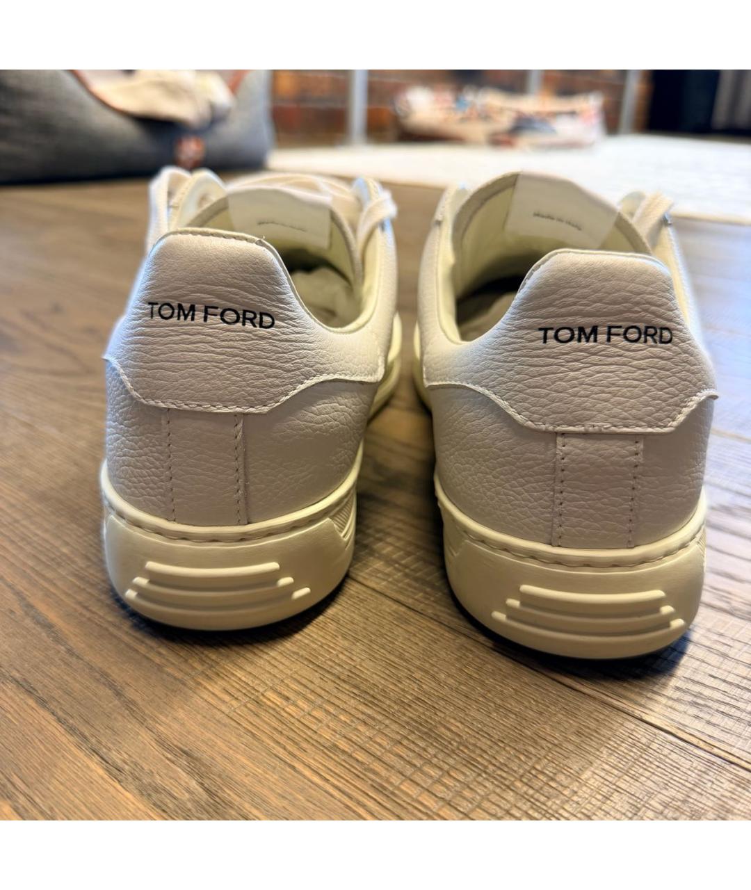 TOM FORD Белые кожаные низкие кроссовки / кеды, фото 4