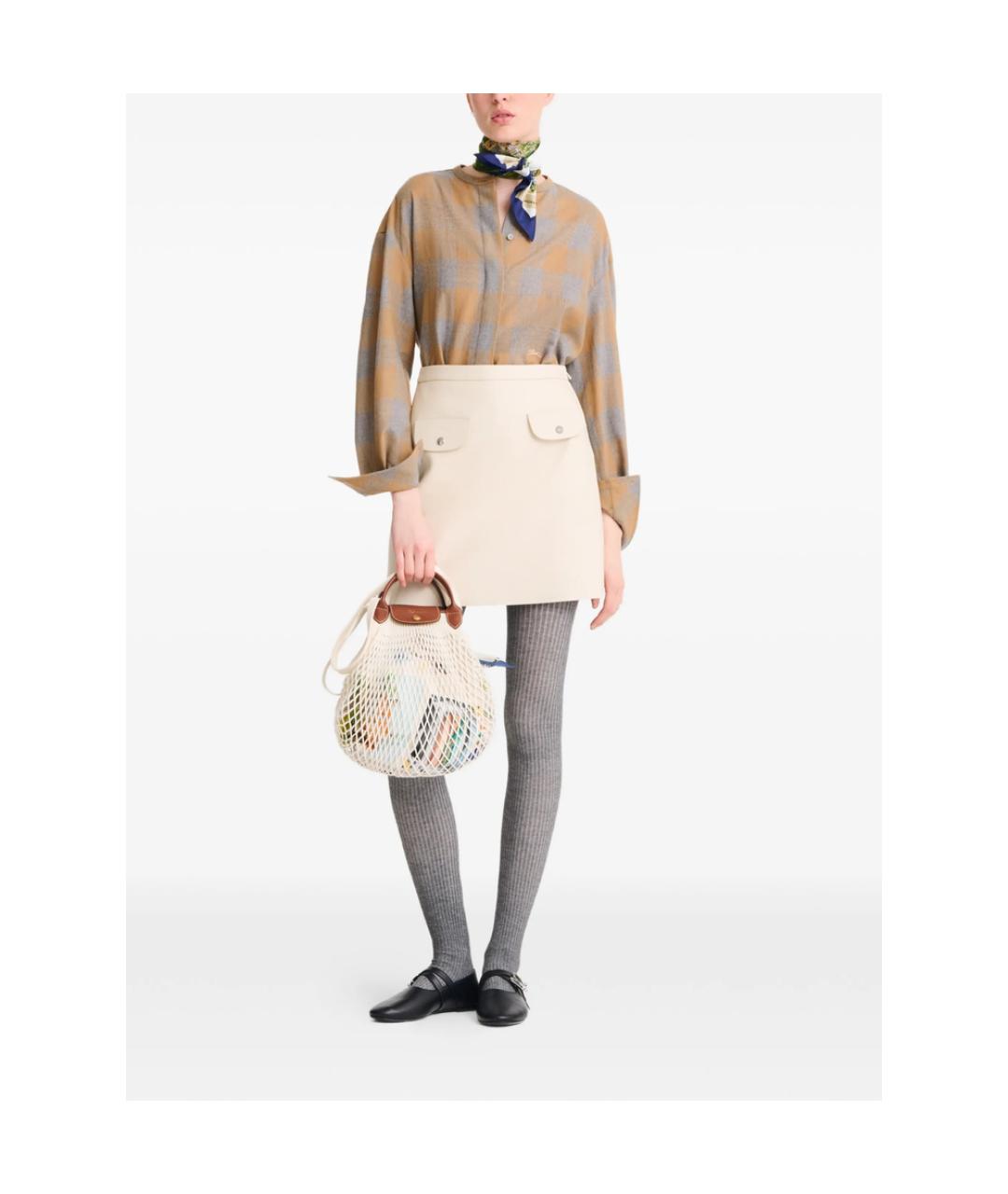 LONGCHAMP Бежевая хлопковая сумка с короткими ручками, фото 3