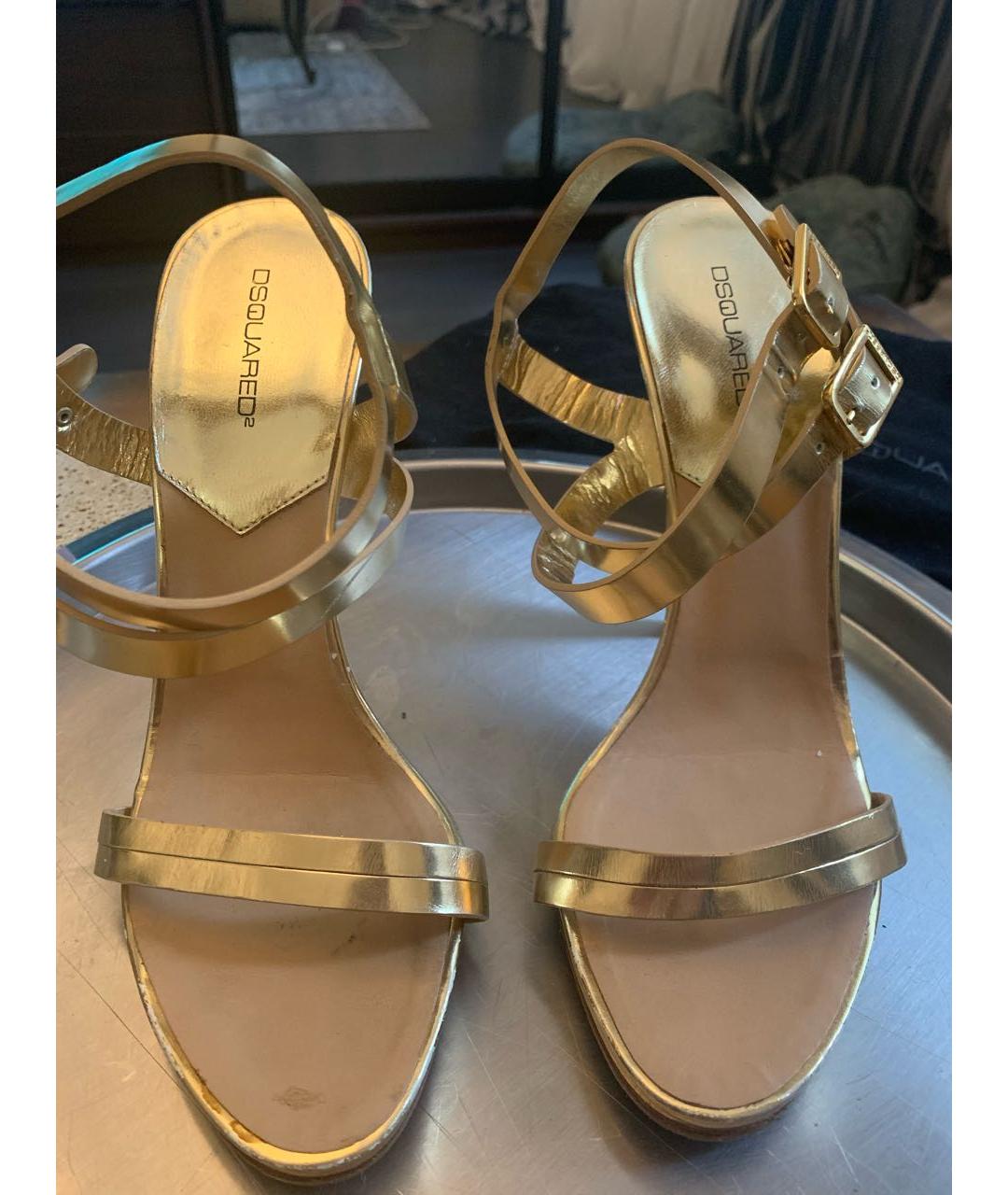 DSQUARED2 Золотые кожаные босоножки, фото 2