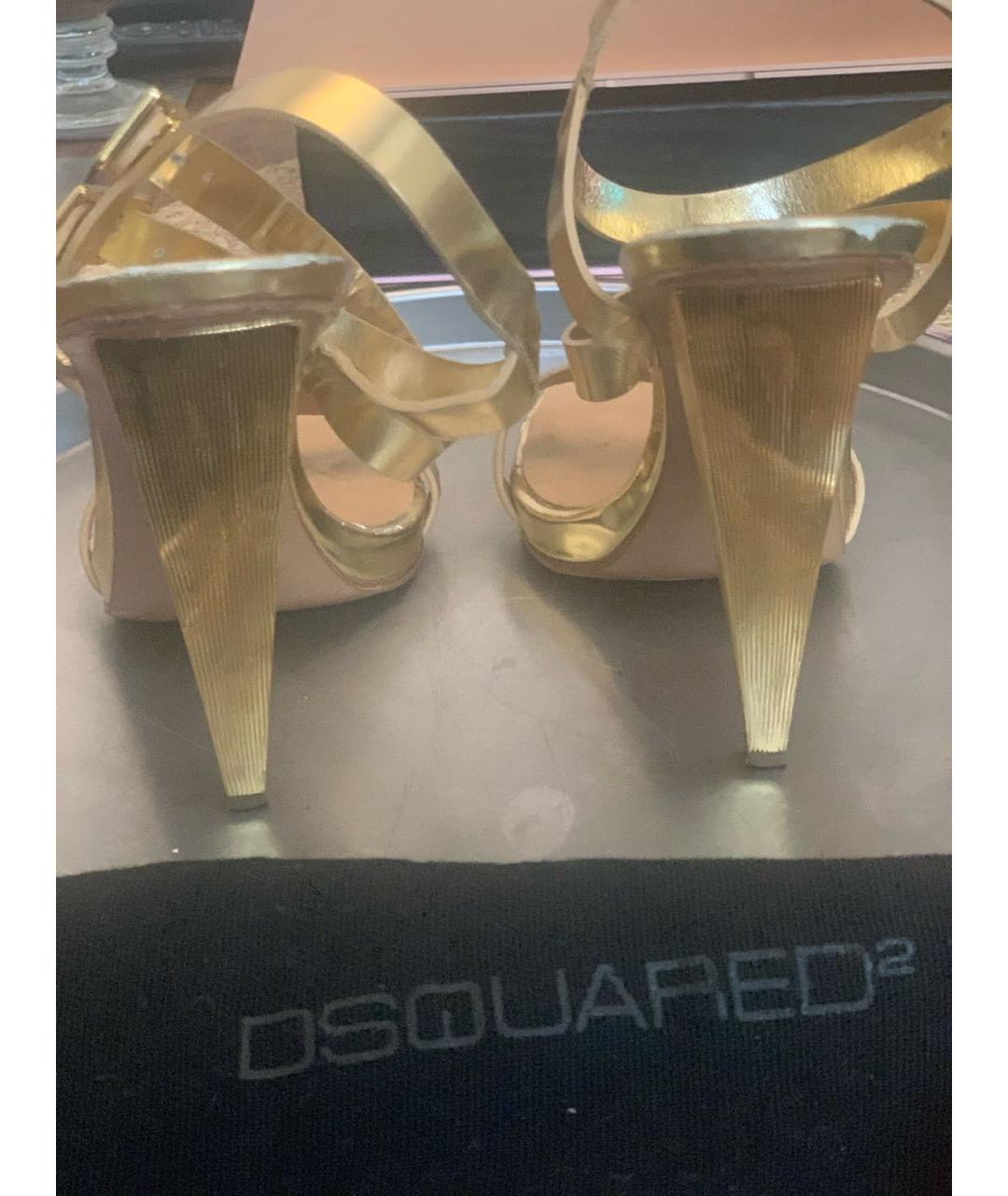 DSQUARED2 Золотые кожаные босоножки, фото 4