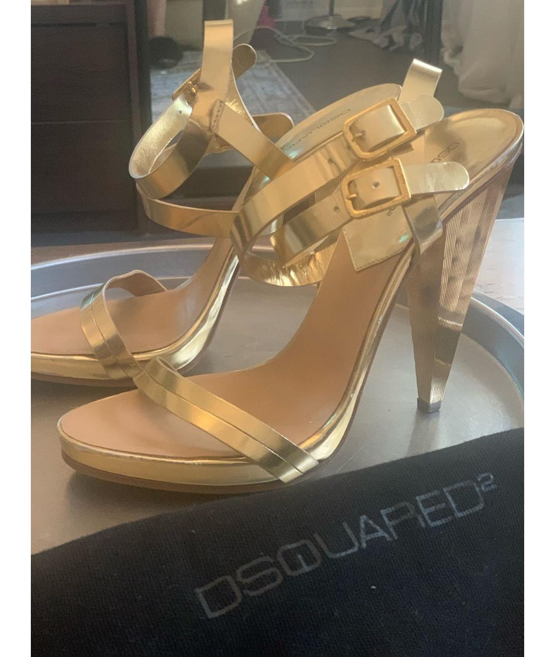 DSQUARED2 Золотые кожаные босоножки, фото 6