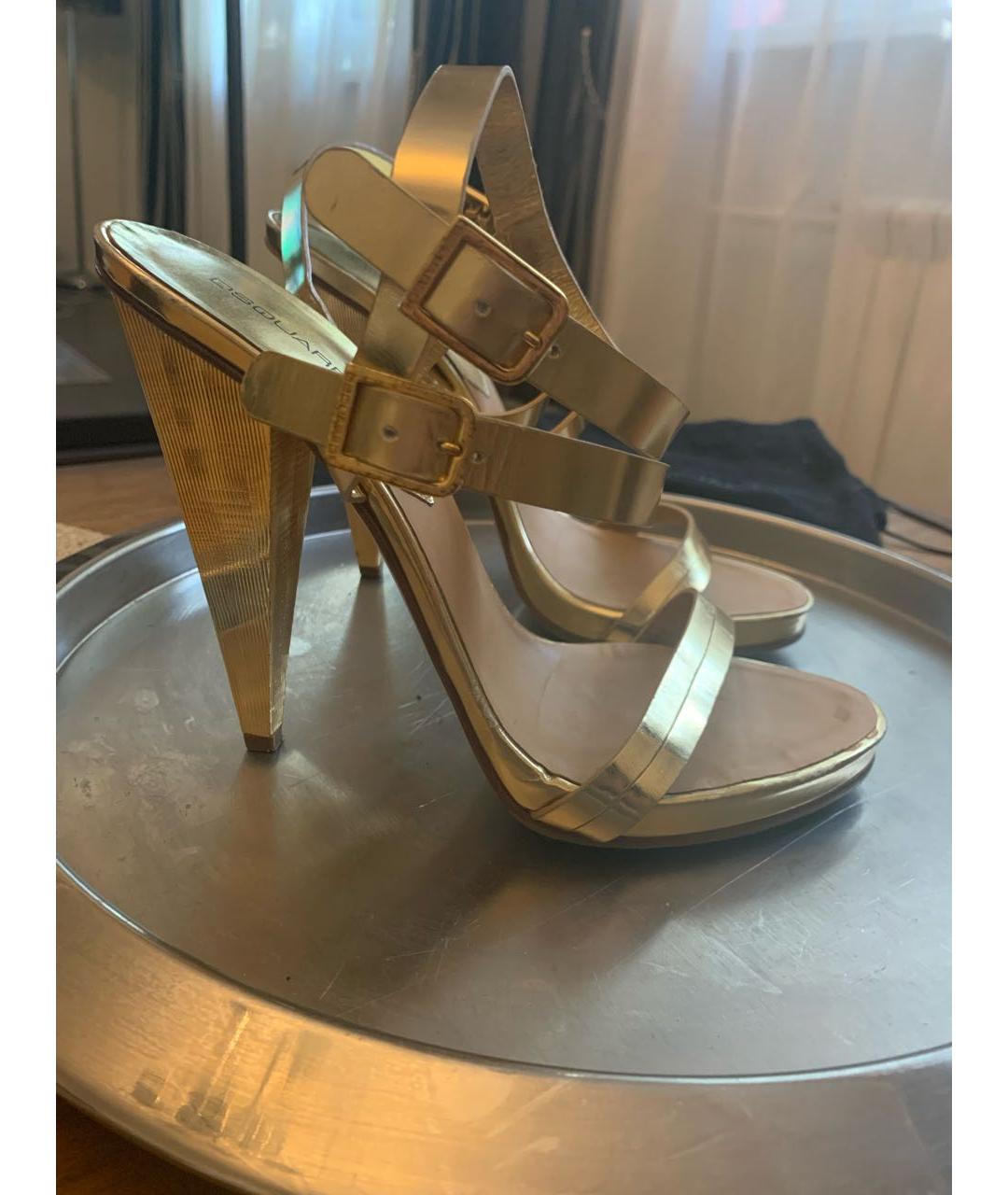 DSQUARED2 Золотые кожаные босоножки, фото 5