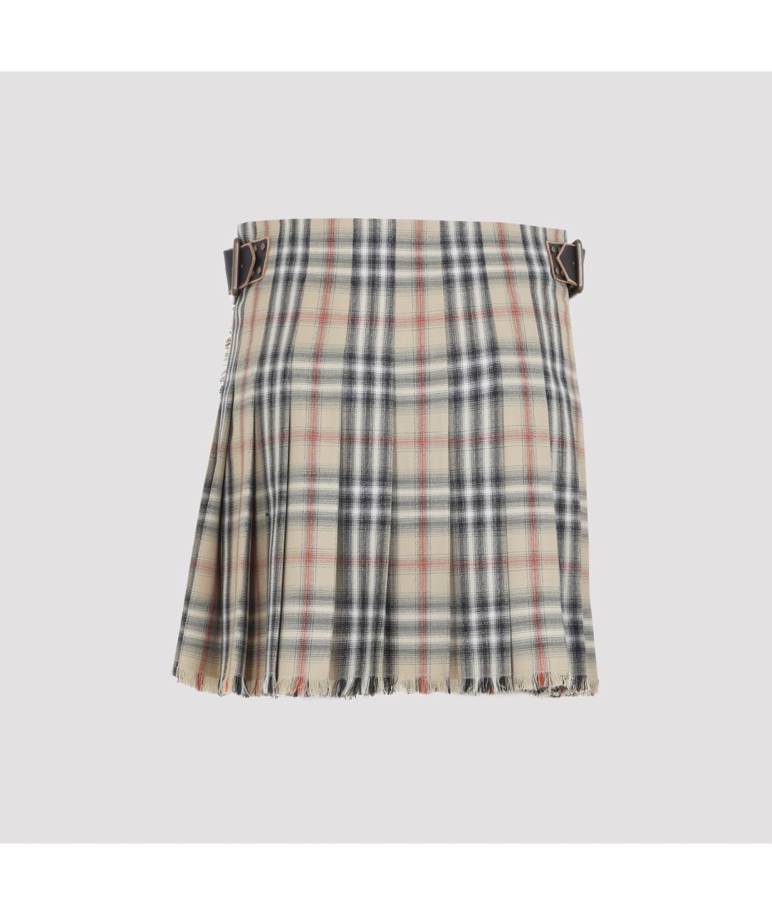 BURBERRY Бежевая шерстяная юбка мини, фото 3