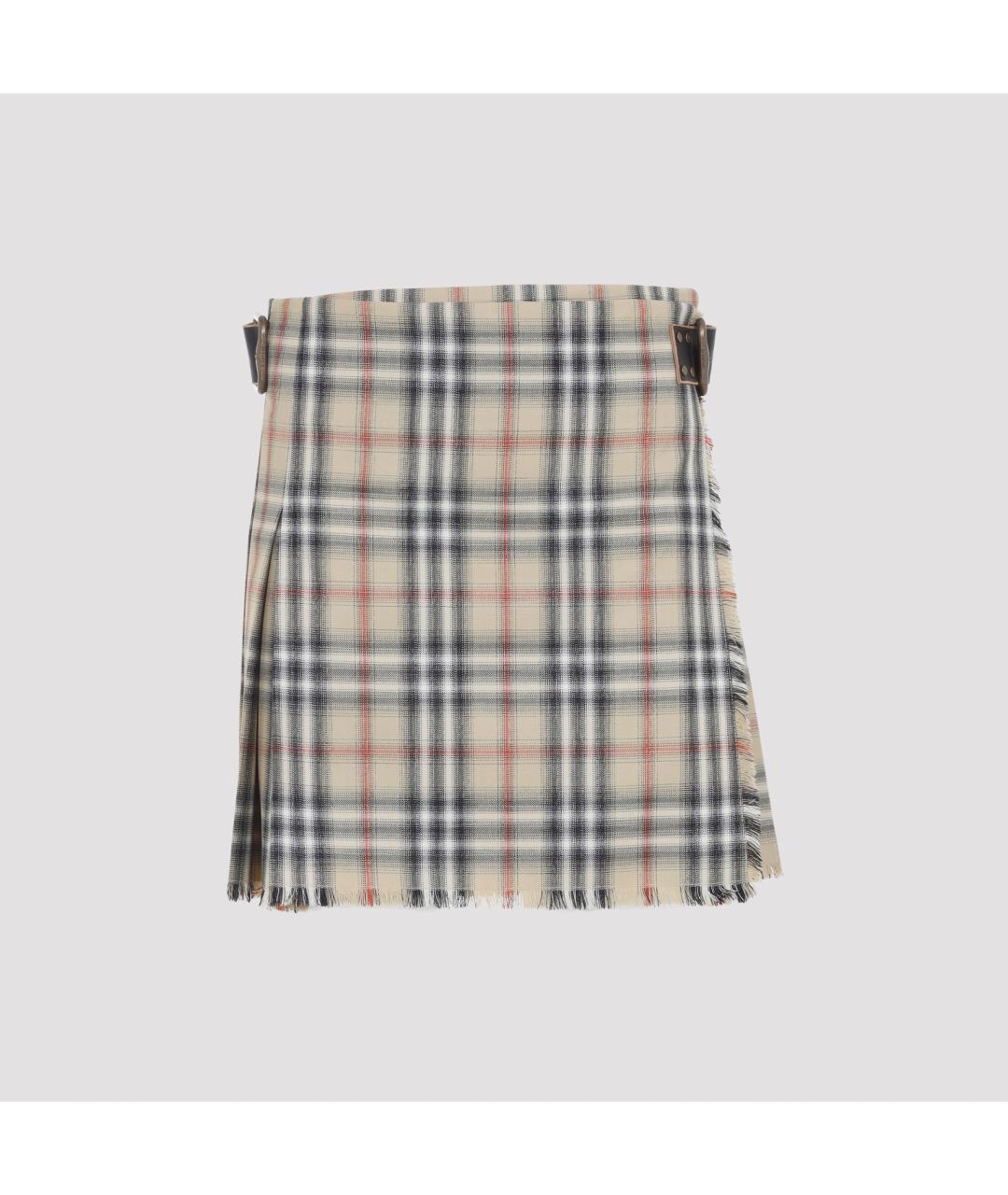 BURBERRY Бежевая шерстяная юбка мини, фото 2
