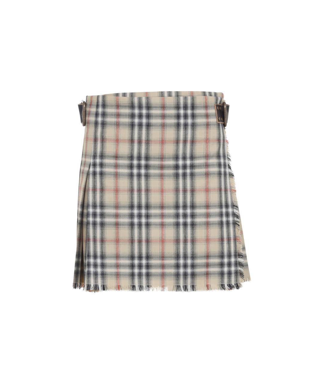 BURBERRY Бежевая шерстяная юбка мини, фото 1