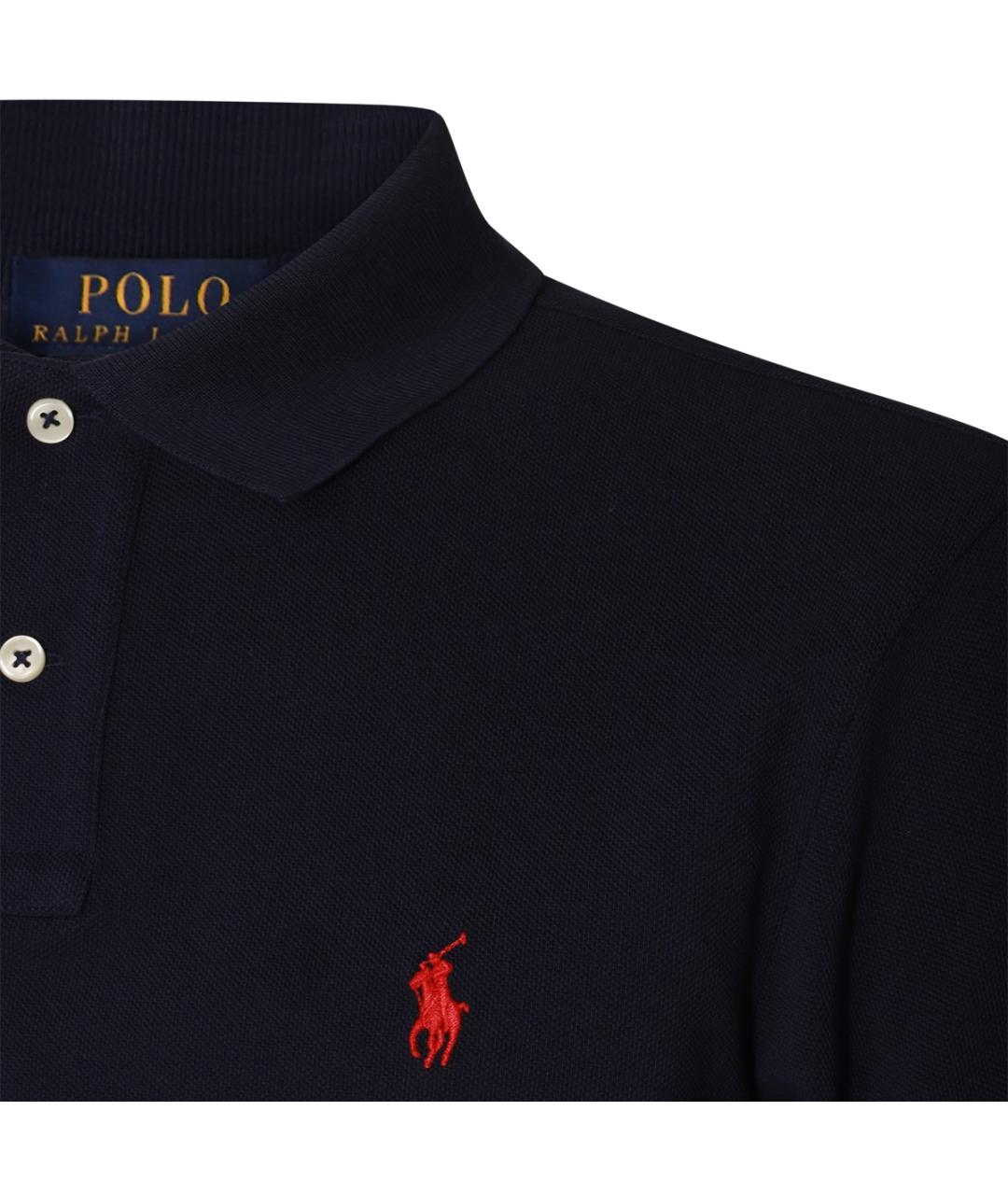 POLO RALPH LAUREN Темно-синее хлопковое поло с коротким рукавом, фото 3
