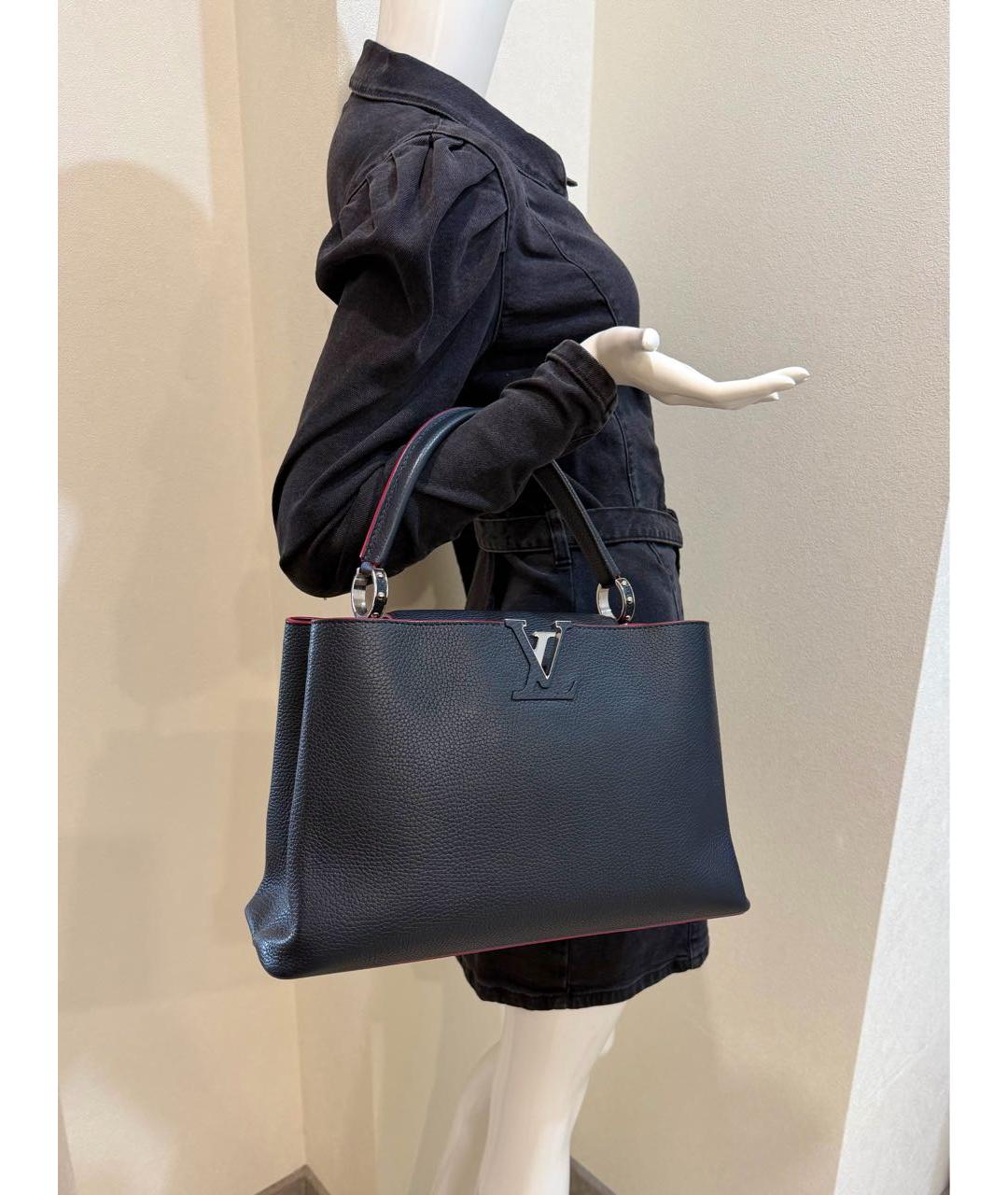 LOUIS VUITTON Темно-синяя кожаная сумка с короткими ручками, фото 8