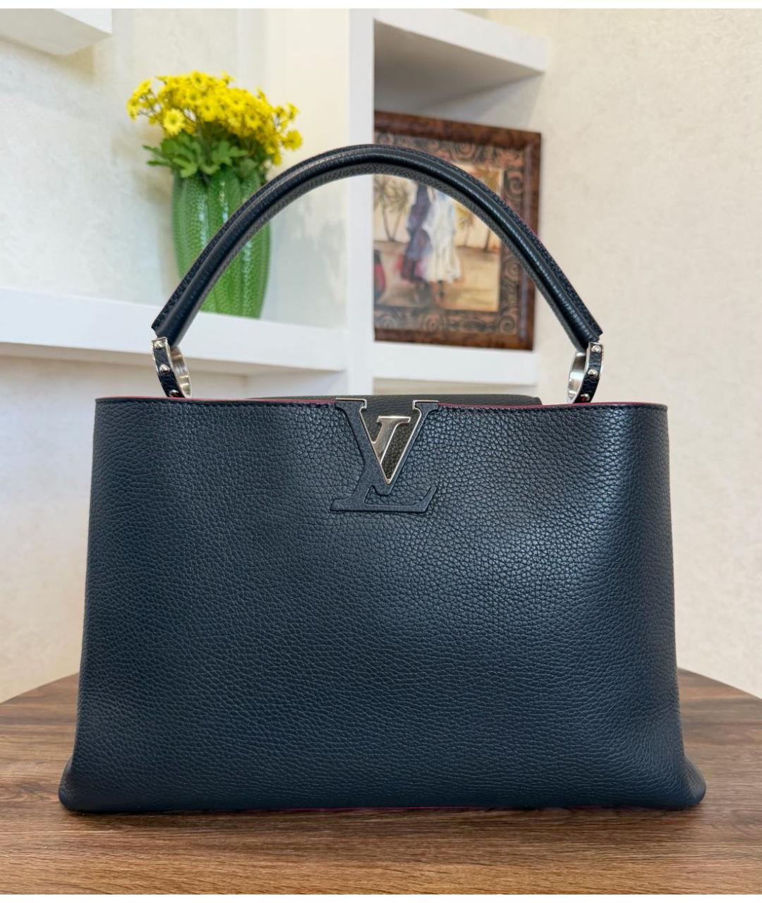 LOUIS VUITTON Темно-синяя кожаная сумка с короткими ручками, фото 2