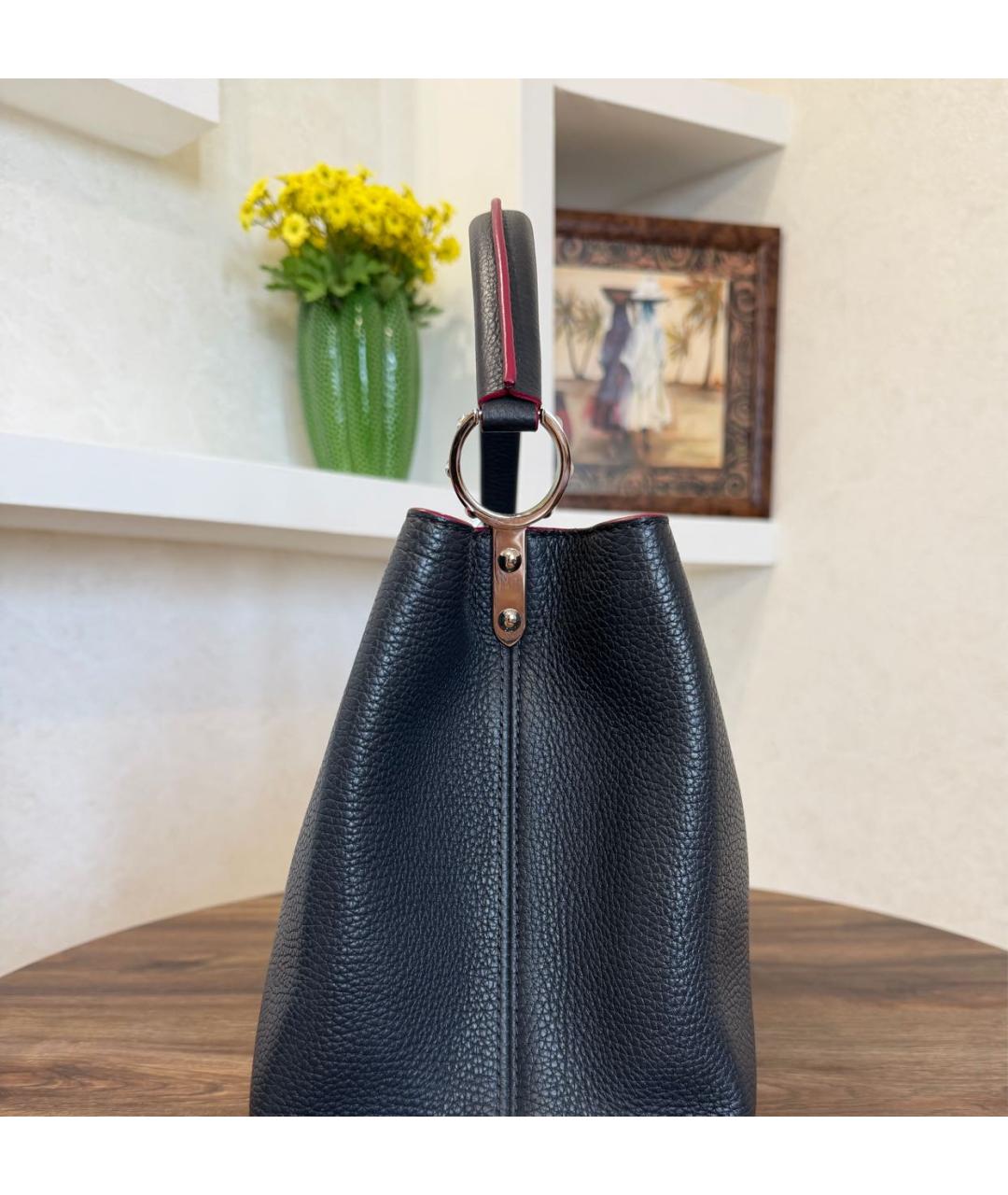 LOUIS VUITTON Темно-синяя кожаная сумка с короткими ручками, фото 7