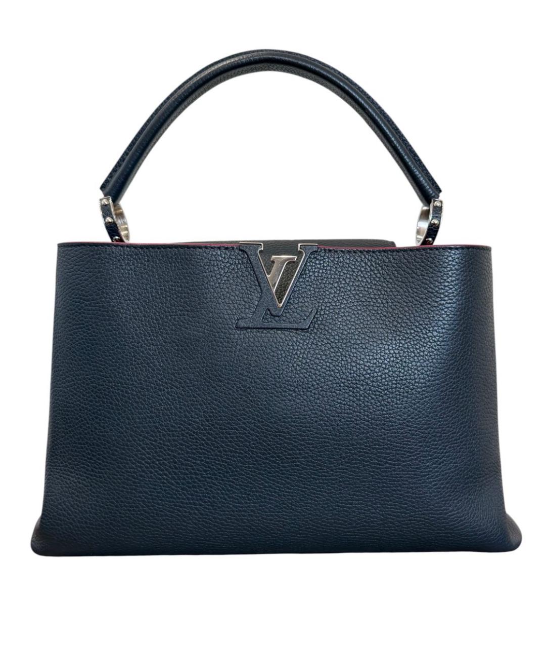 LOUIS VUITTON Темно-синяя кожаная сумка с короткими ручками, фото 9