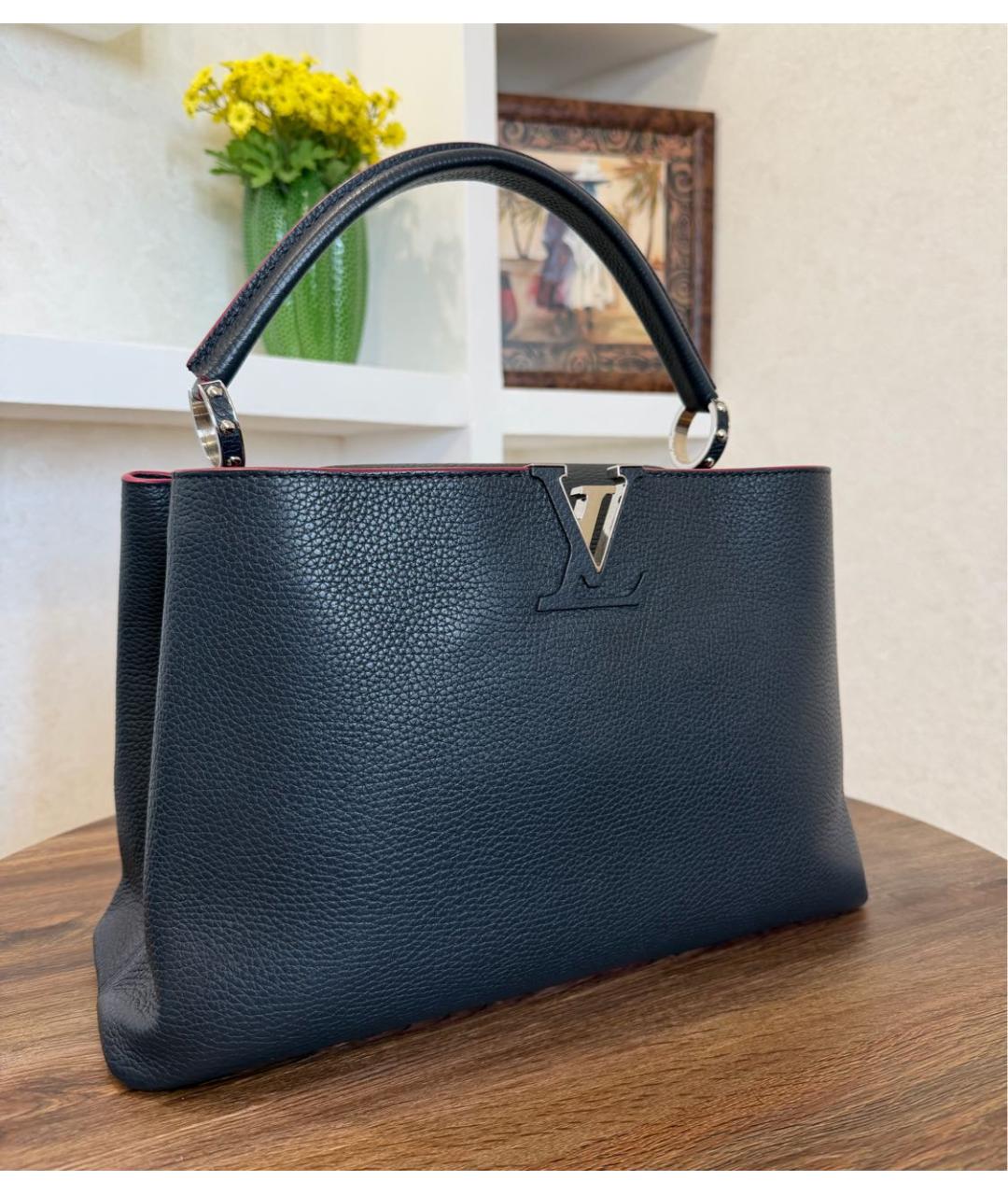 LOUIS VUITTON Темно-синяя кожаная сумка с короткими ручками, фото 3