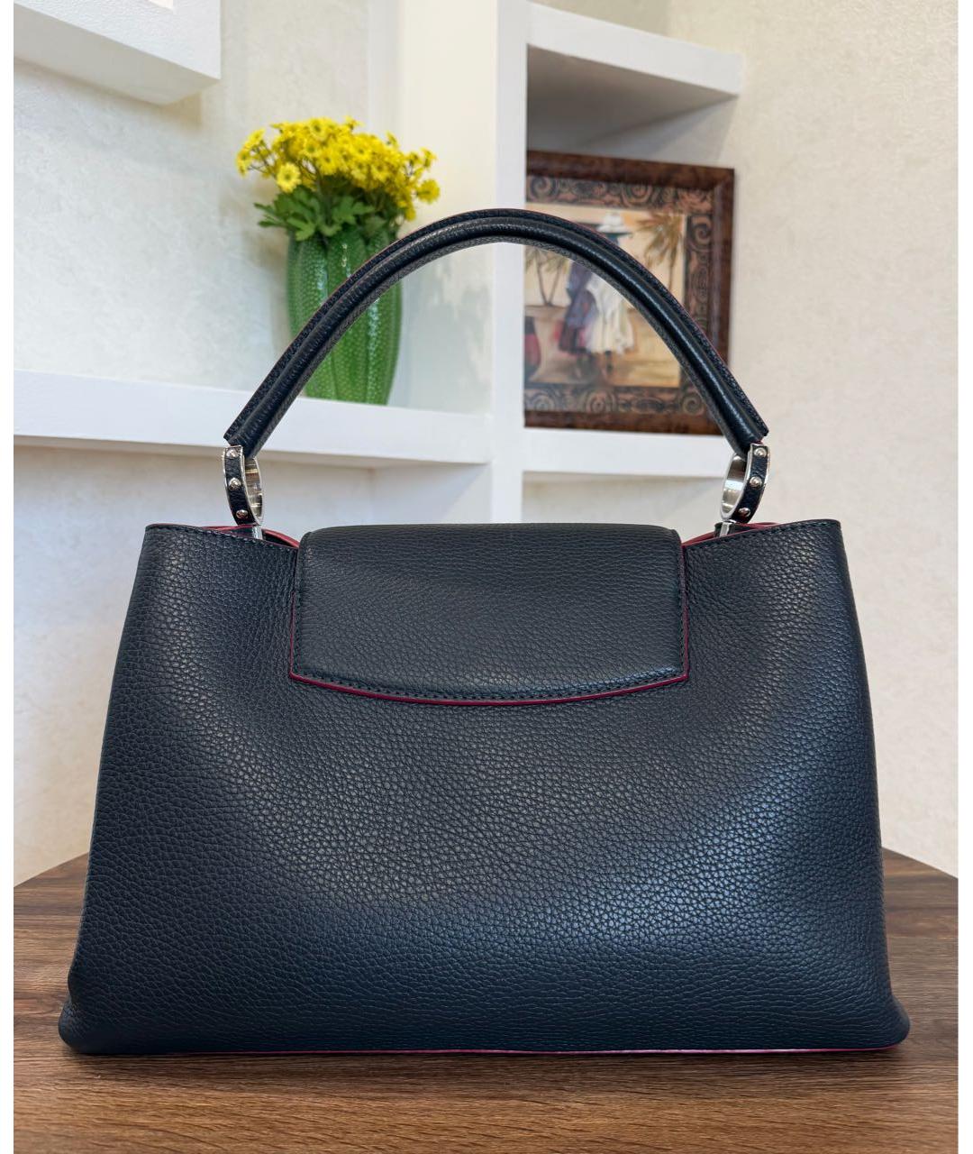 LOUIS VUITTON Темно-синяя кожаная сумка с короткими ручками, фото 5