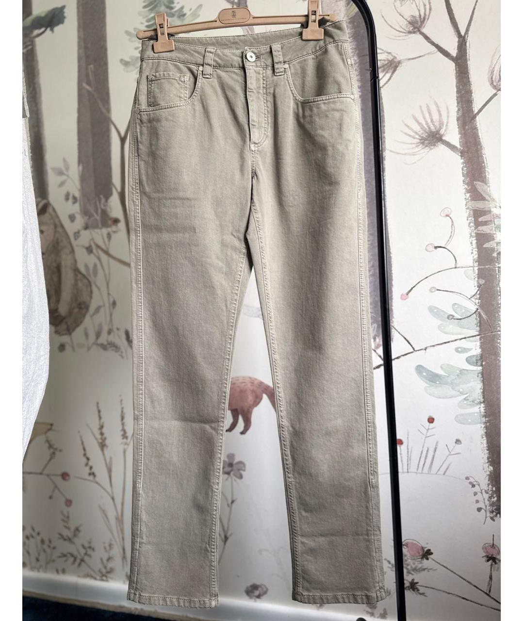 BRUNELLO CUCINELLI Хаки хлопковые джинсы скинни, фото 6