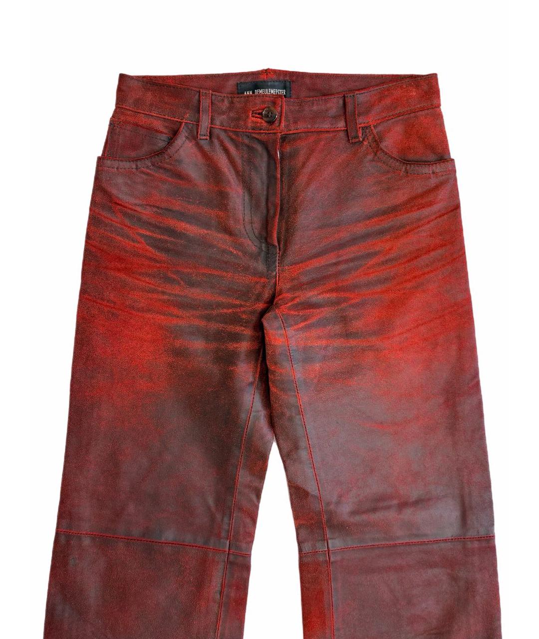 ANN DEMEULEMEESTER Бордовые кожаные брюки широкие, фото 3