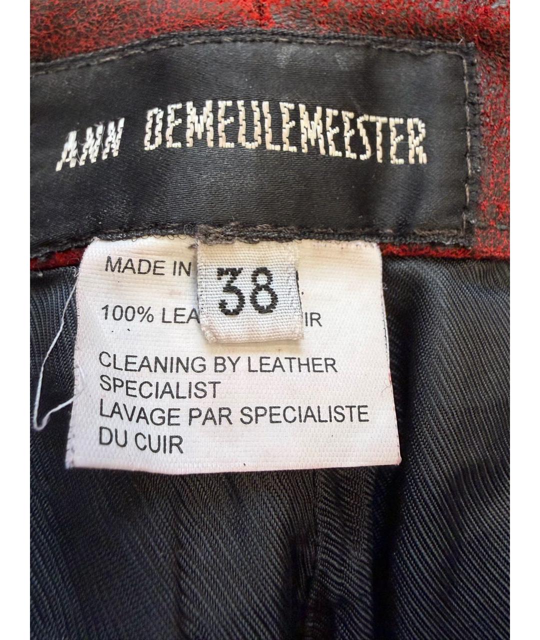 ANN DEMEULEMEESTER Бордовые кожаные брюки широкие, фото 6