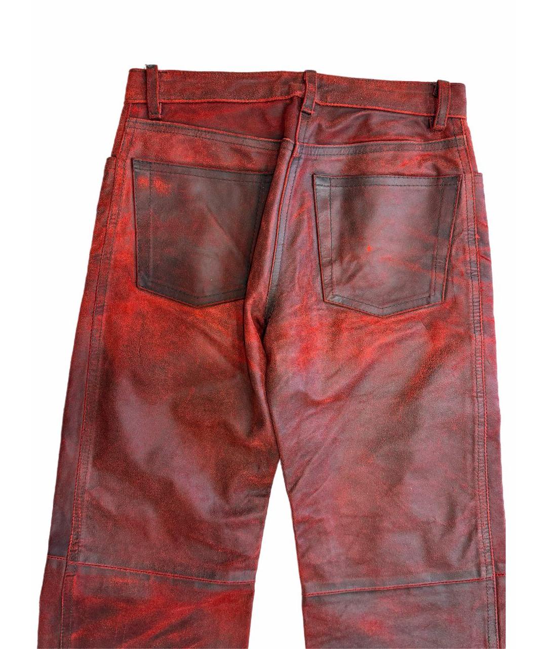 ANN DEMEULEMEESTER Бордовые кожаные брюки широкие, фото 4