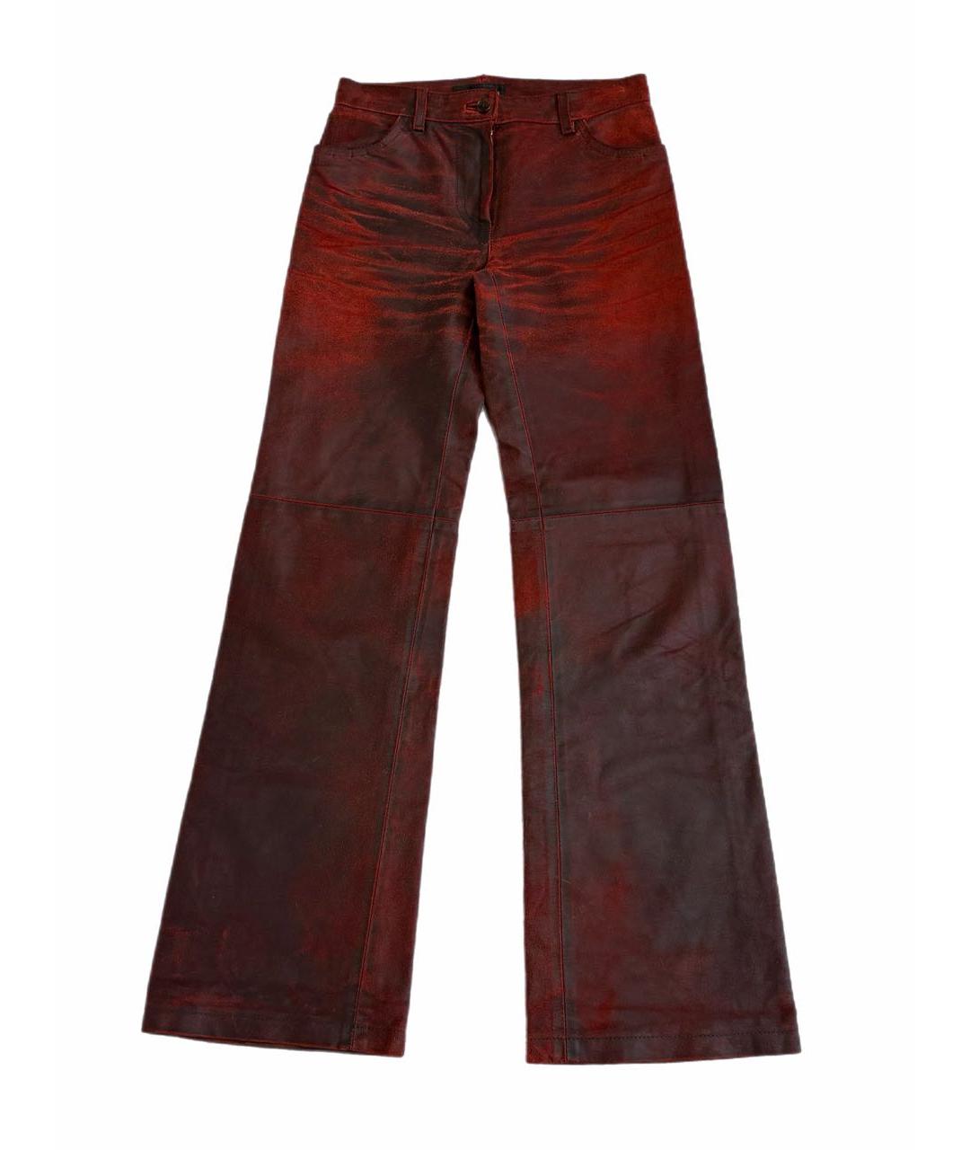 ANN DEMEULEMEESTER Бордовые кожаные брюки широкие, фото 1
