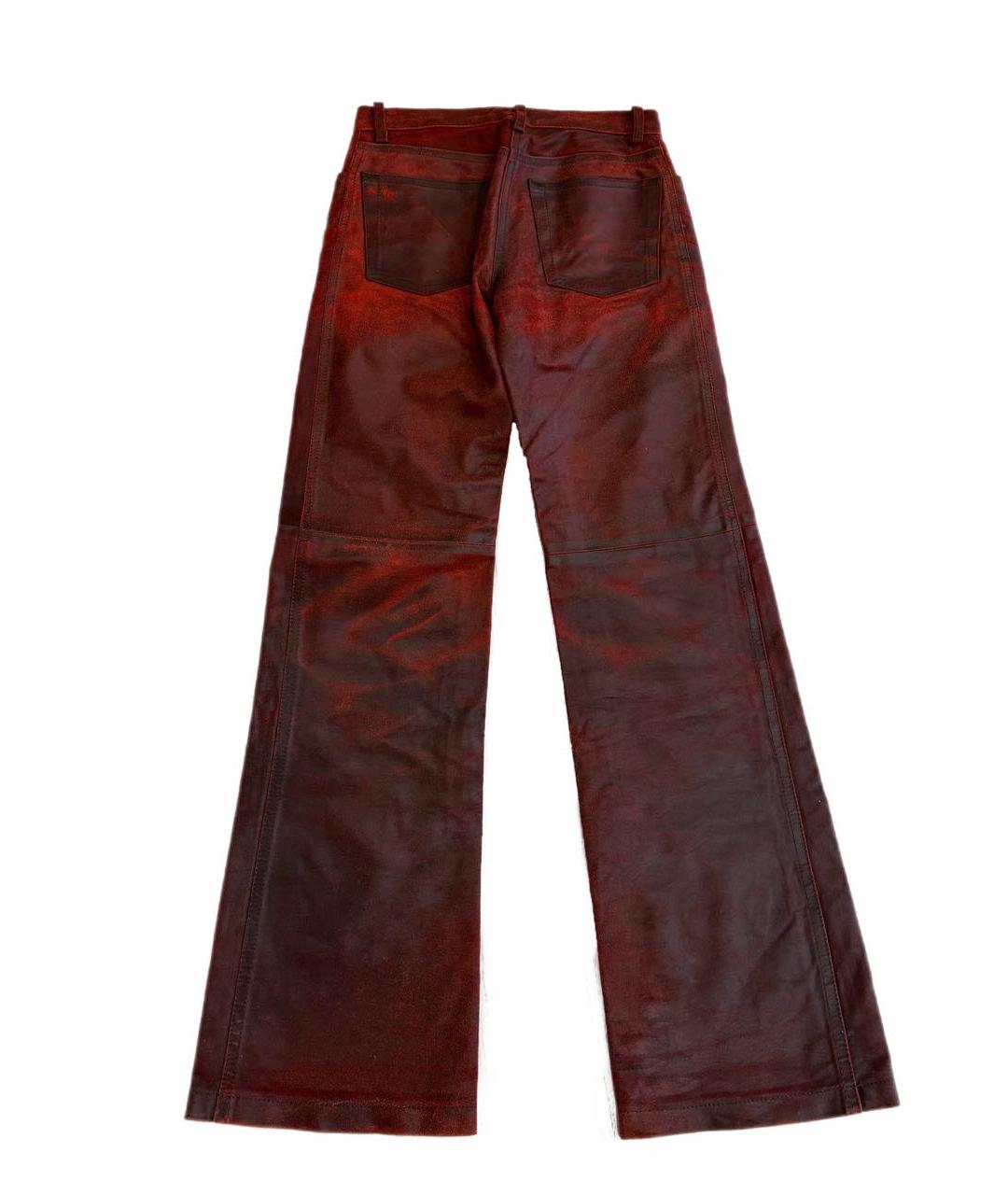 ANN DEMEULEMEESTER Бордовые кожаные брюки широкие, фото 2